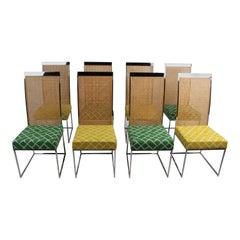 Milo Baughman for Thayer Coggin Set of 8 1970s Chrome & Rattan Dining Chairs