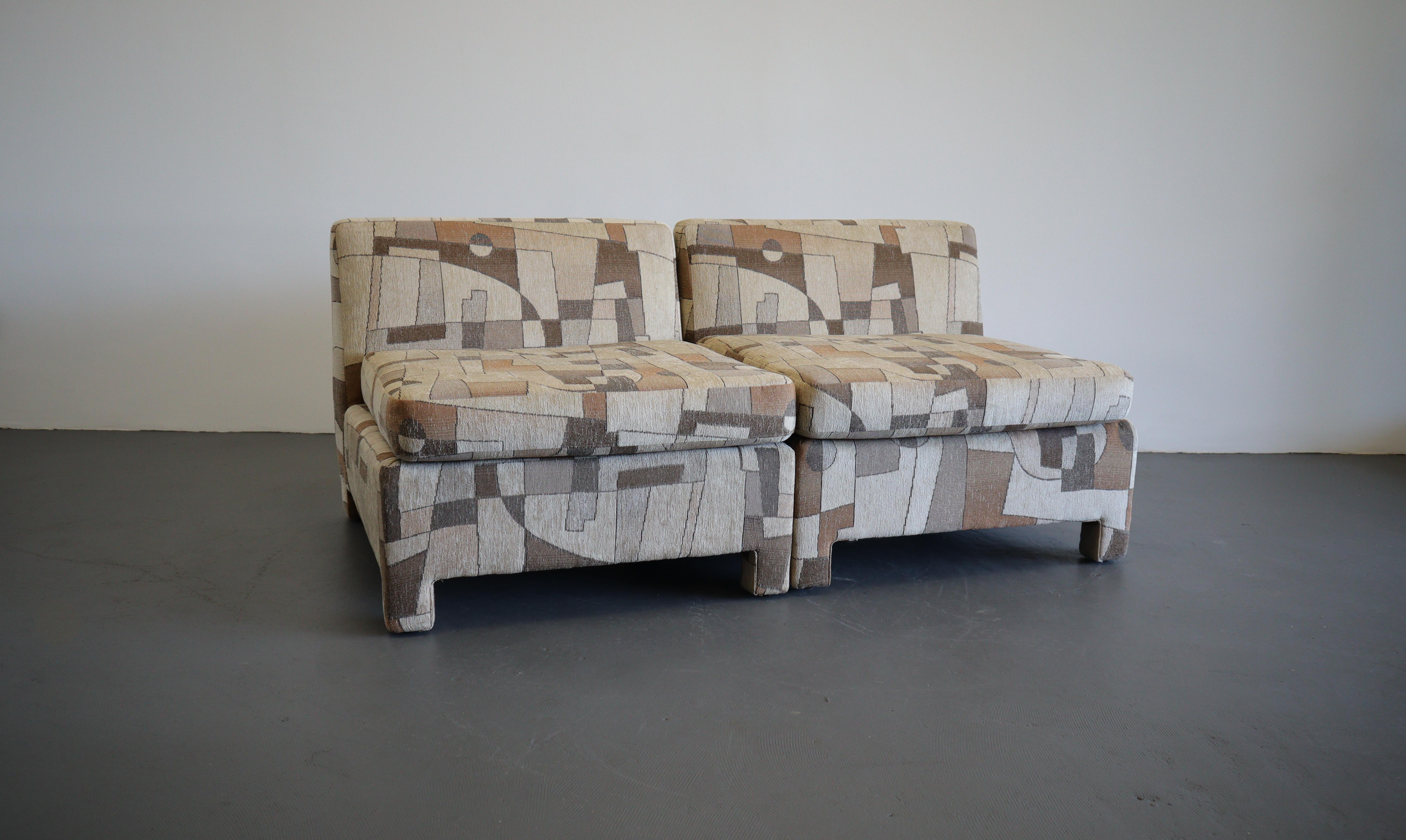 Cotton Milo Baughman for Thayer Coggin Slipper Lounge Chair Pair