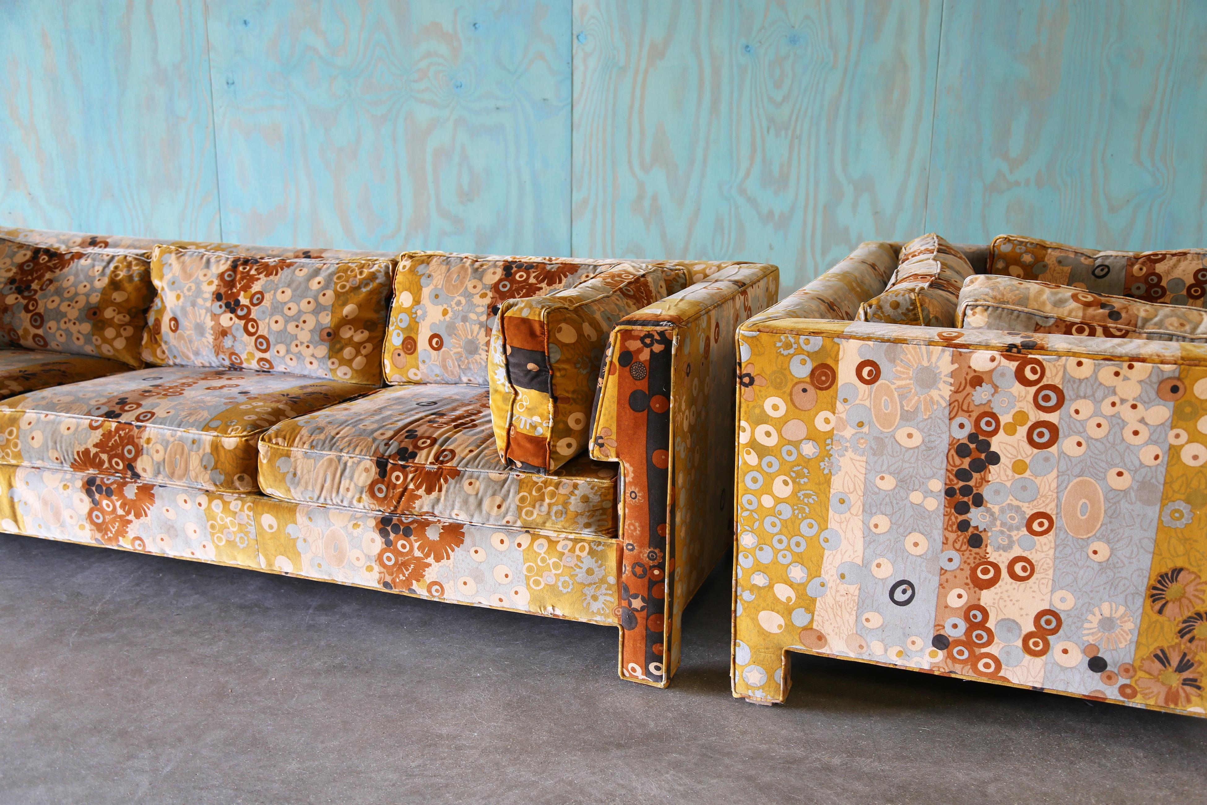 Milo Baughman for Thayer Coggin Sofa and Loveseat Jack Lenor Larsen Primavera For Sale 3