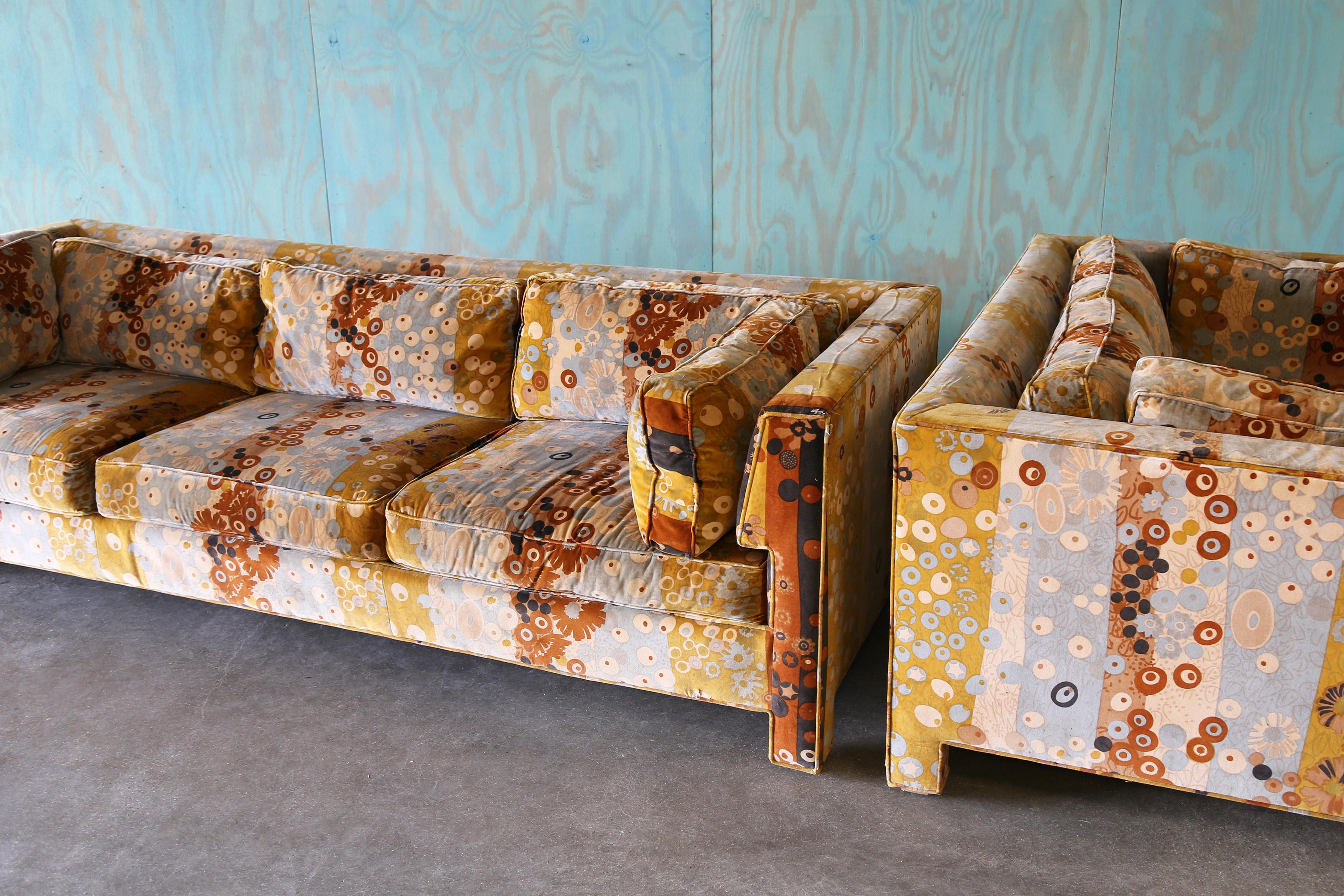 Milo Baughman for Thayer Coggin Sofa and Loveseat Jack Lenor Larsen Primavera For Sale 4