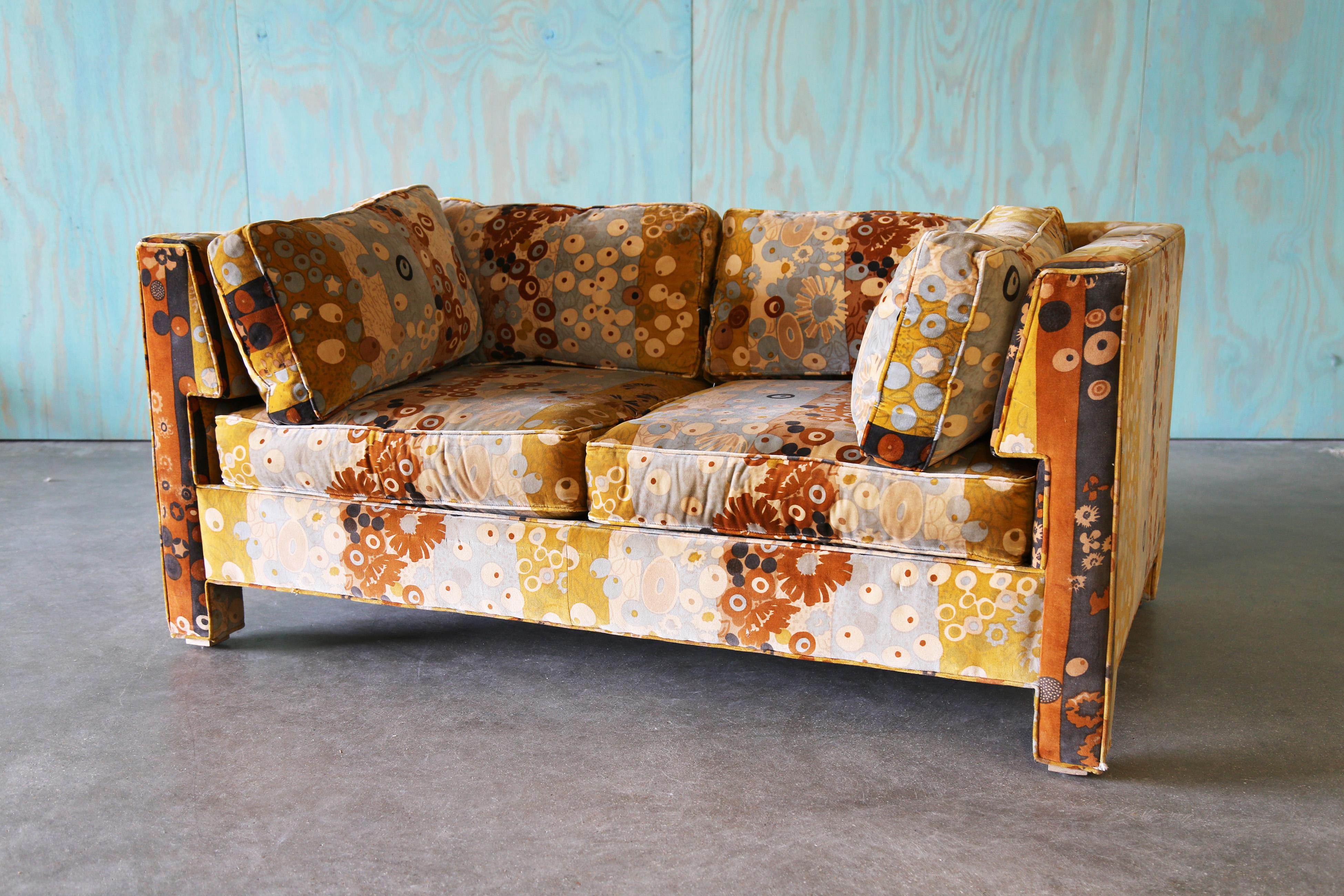 Milo Baughman for Thayer Coggin Sofa and Loveseat Jack Lenor Larsen Primavera For Sale 9
