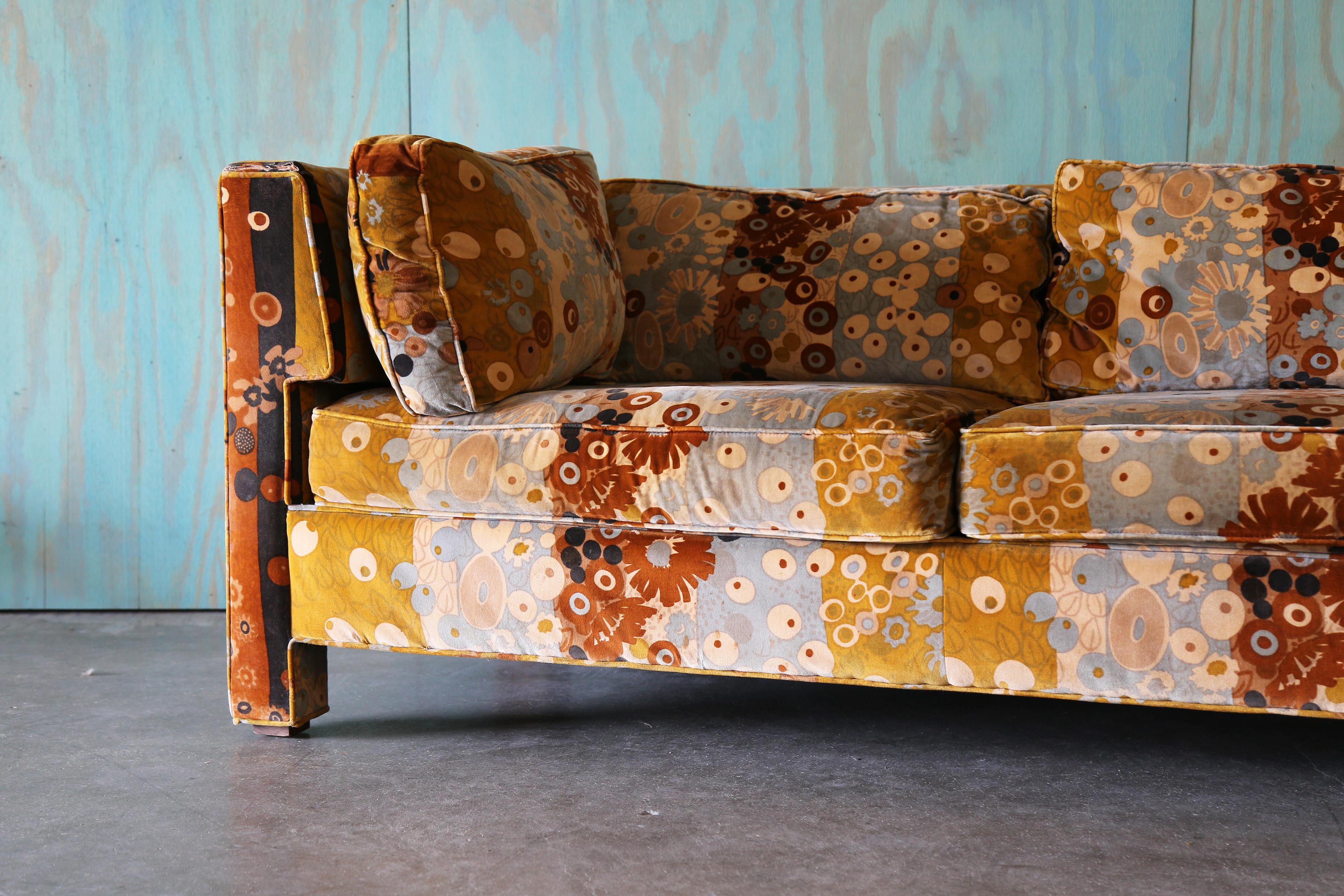 Velvet Milo Baughman for Thayer Coggin Sofa and Loveseat Jack Lenor Larsen Primavera For Sale