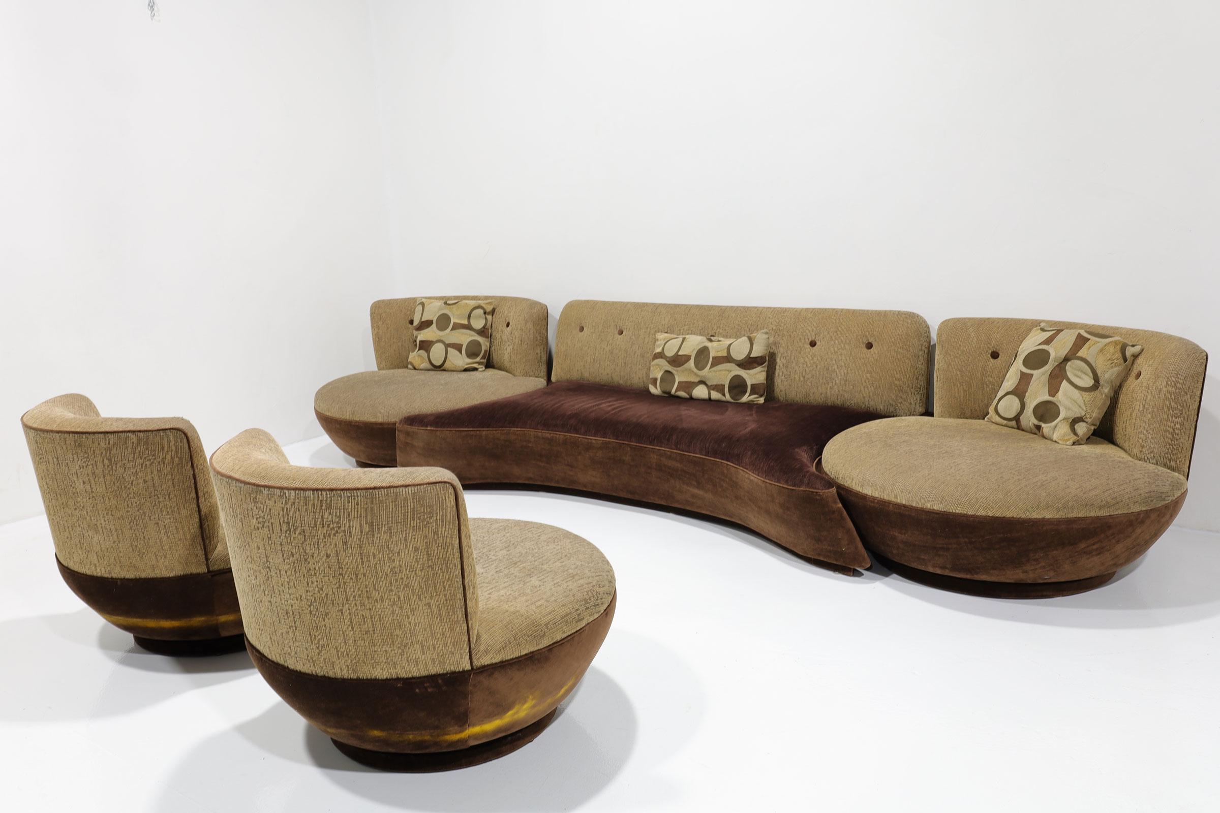 20th Century Milo Baughman for Thayer Coggin Sofa with Swivel Chairs  For Sale