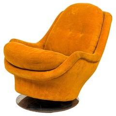 Milo Baughman for Thayer Coggin Space Age Gold Fabric Swivel Lounge Armchair