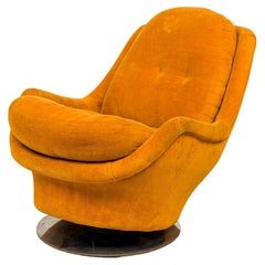 Vintage Milo Baughman for Thayer Coggin Space Age Gold Fabric Swivel Lounge Armchair