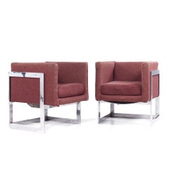 Milo Baughman for Thayer Coggin Style Mid Century Chrome Lounge Chairs - Pair