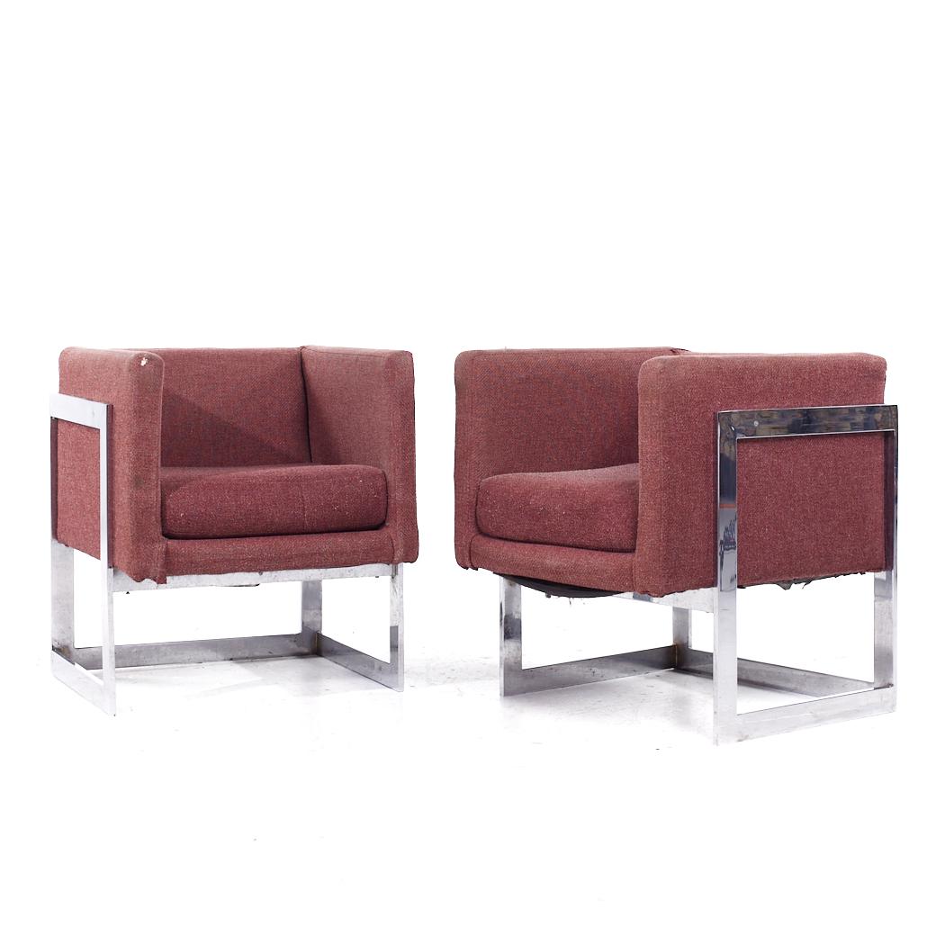 Mid-Century moderno Milo Baughman per Thayer Coggin - Sedie da salotto cromate in stile metà secolo - Coppia in vendita