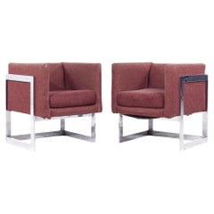 Milo Baughman for Thayer Coggin Style Mid Century Chrome Lounge Chairs - Pair