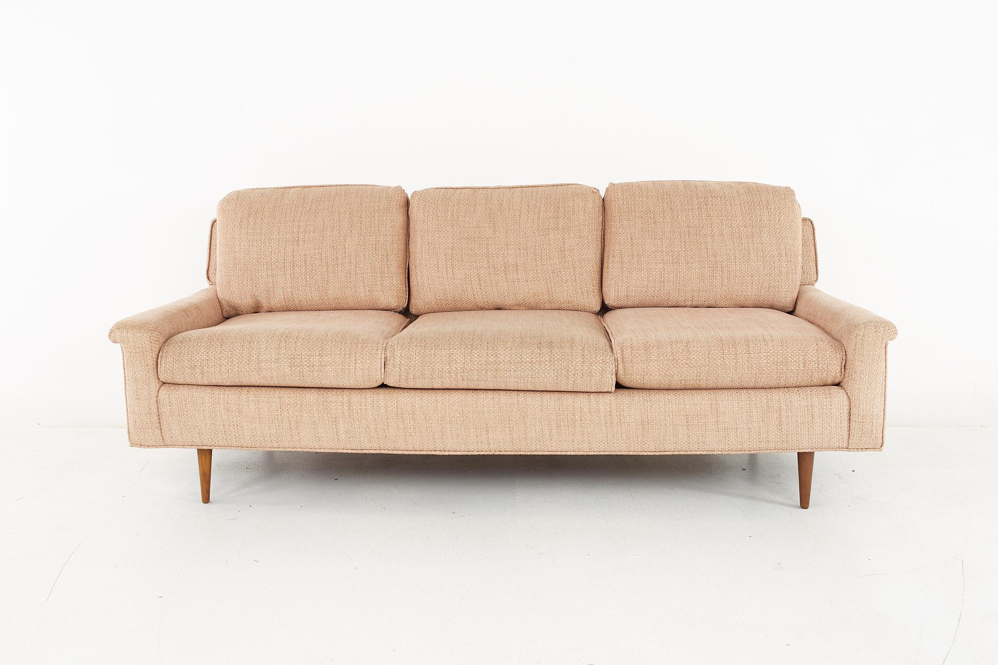 Milo Baughman for Thayer Coggin style mid century sofa with new upholstery.

This sofa measures: 77 wide x 32 deep x 31 high, with a seat height of 18 inches.

All pieces of furniture can be had in what we call restored vintage condition. That