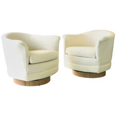 Milo Baughman for Thayer Coggin Swivel and Rocking Lounge Chairs, Oak Bases