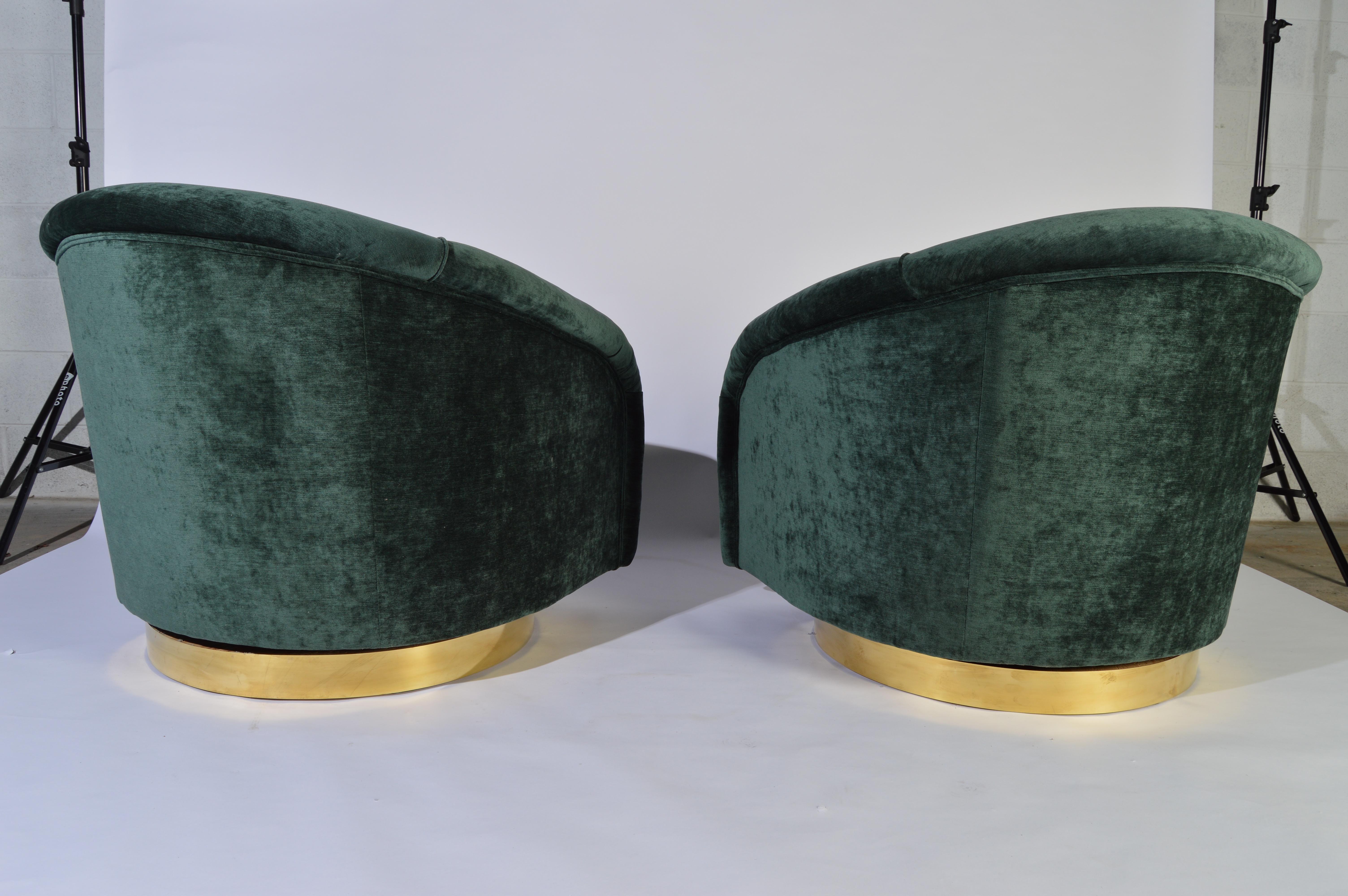 American Jay Spectre Swivel Club Chairs with Solid Brass Sheet Bases