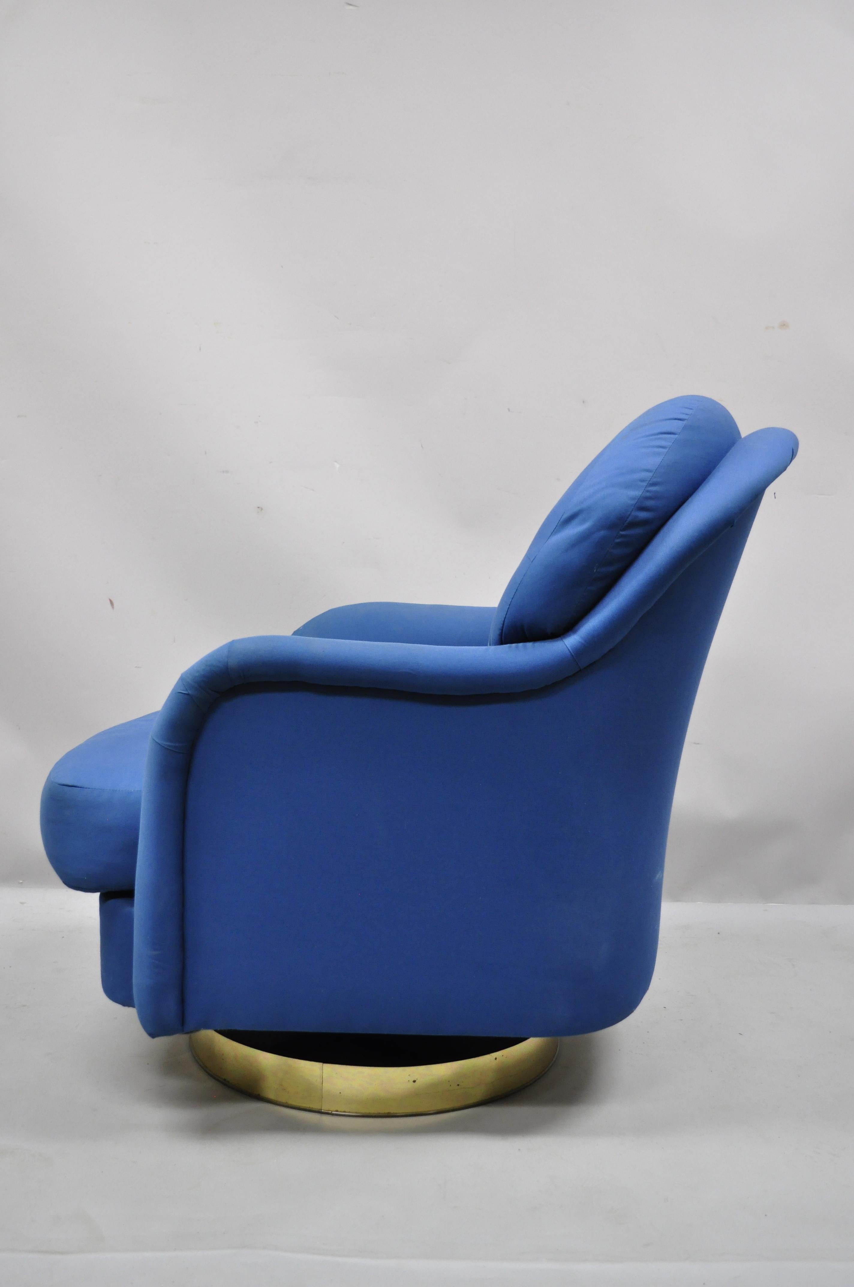 Milo Baughman for Thayer Coggin Swivel Tilt Blue Upholstered Club Lounge Chair For Sale 4