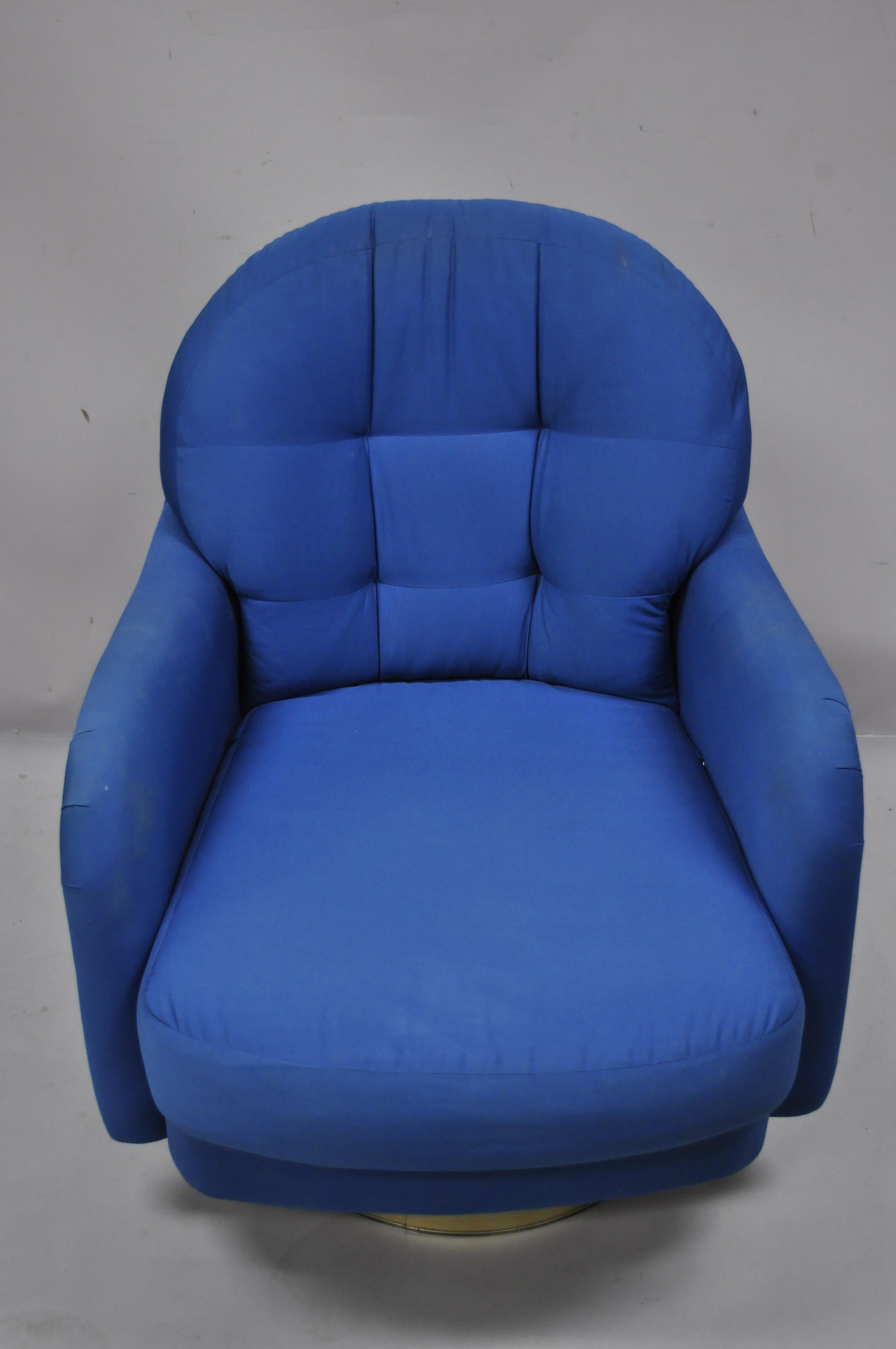 Milo Baughman for Thayer Coggin Swivel Tilt Blue Upholstered Club Lounge Chair For Sale 5