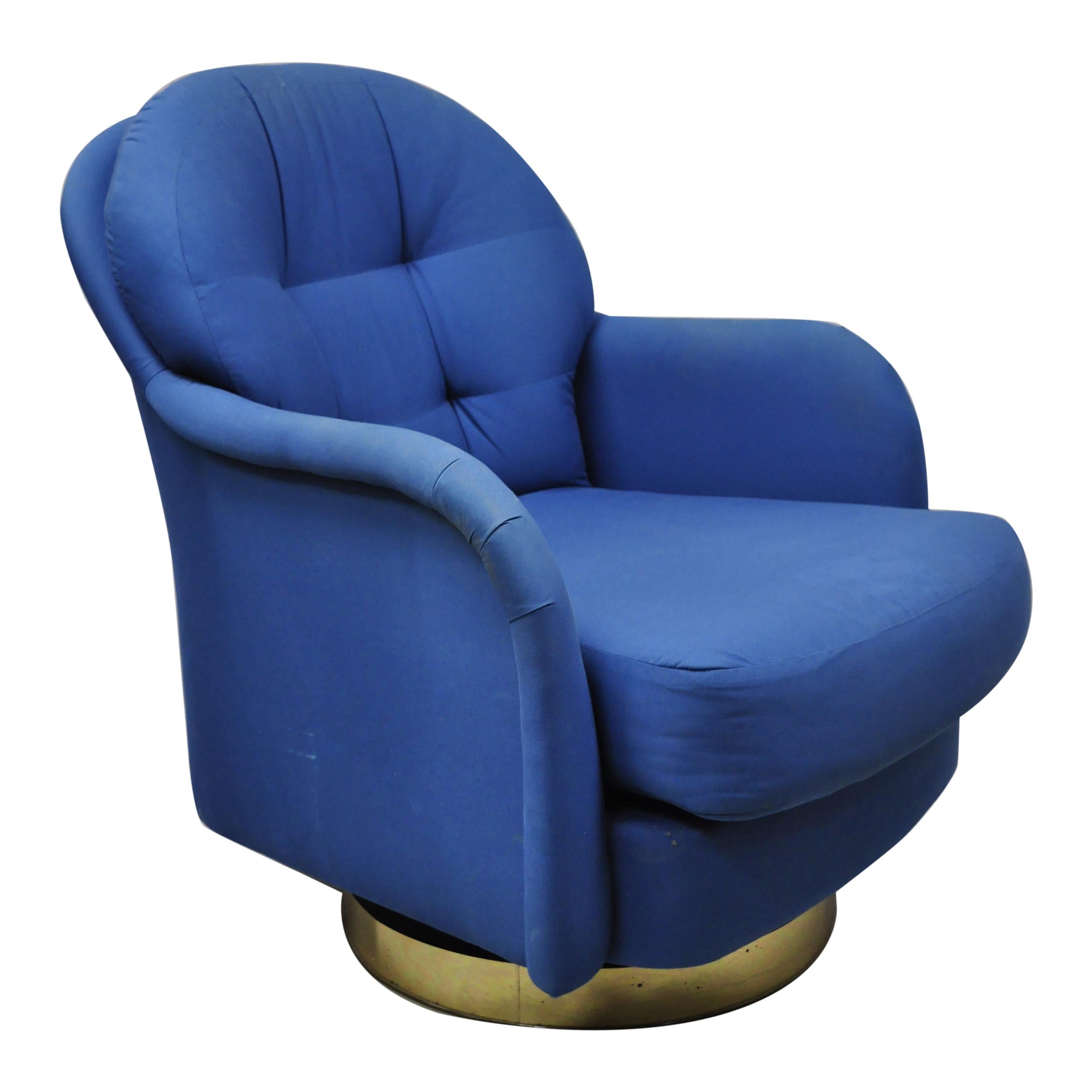 Milo Baughman for Thayer Coggin Swivel Tilt Blue Upholstered Club Lounge Chair For Sale