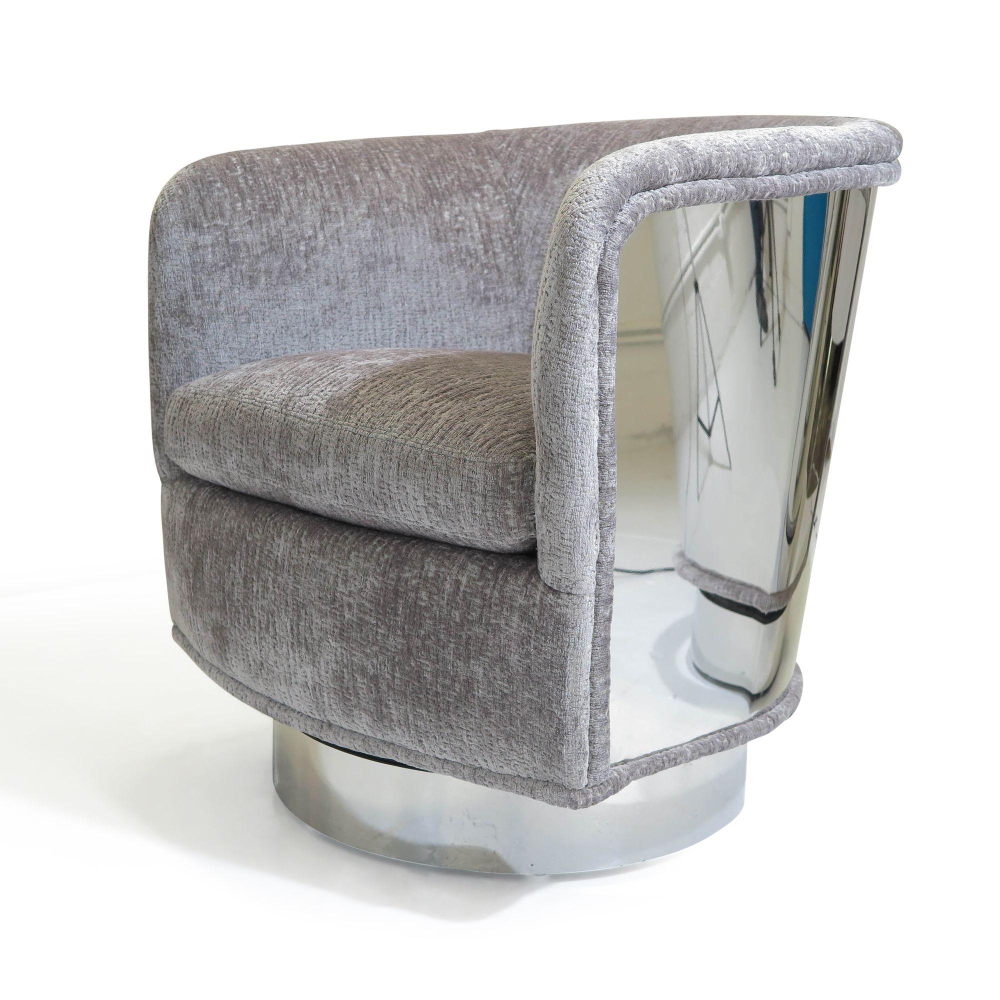 Modern Milo Baughman for Thayer Coggin Swiveling Tilt Lounge Chairs in Chrome Backs For Sale