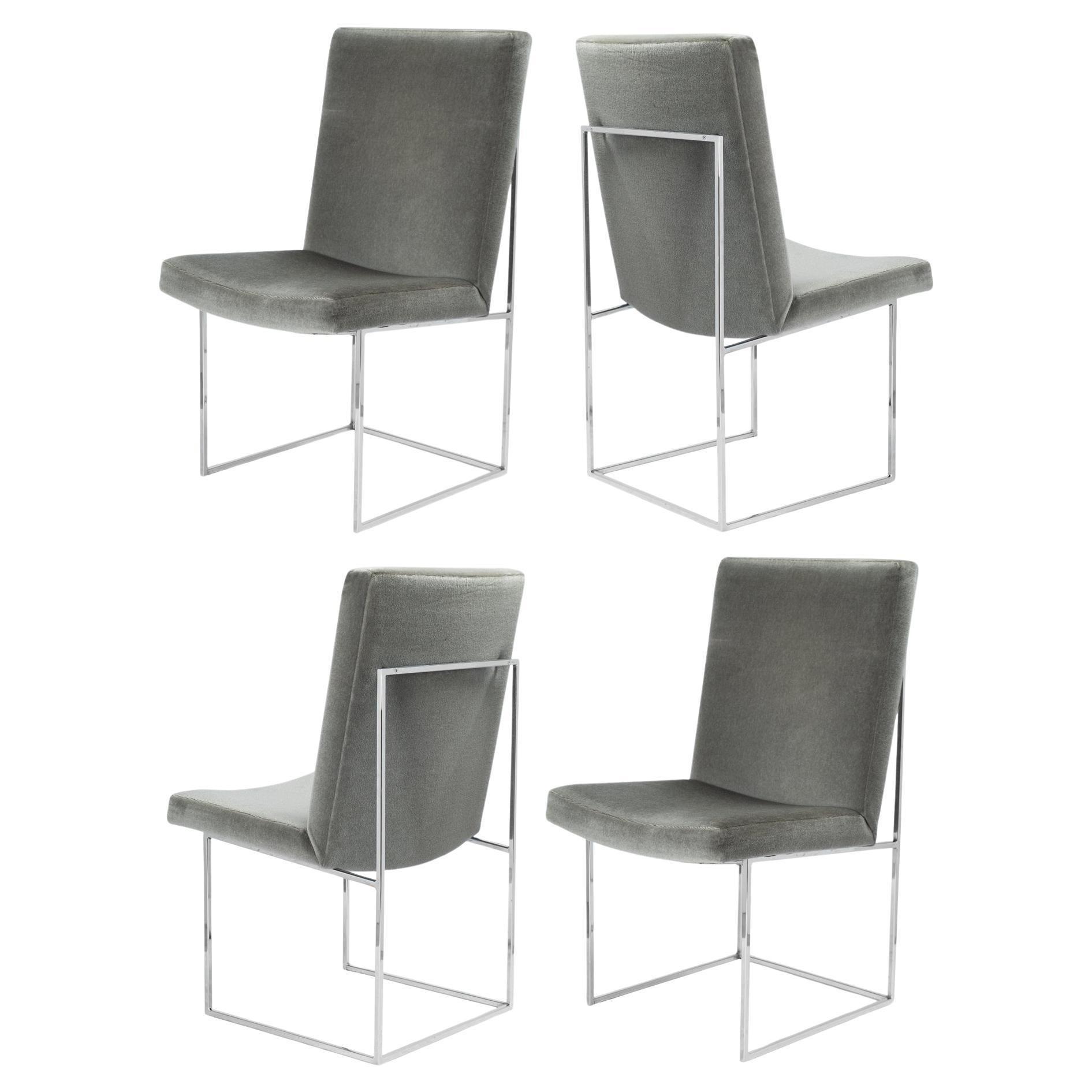Milo Baughman for Thayer Coggin Thin-Frame Dining Chairs in Mohair, Set of 4