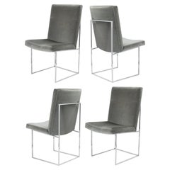 Milo Baughman for Thayer Coggin Thin-Frame Dining Chairs in Mohair, Set of 4