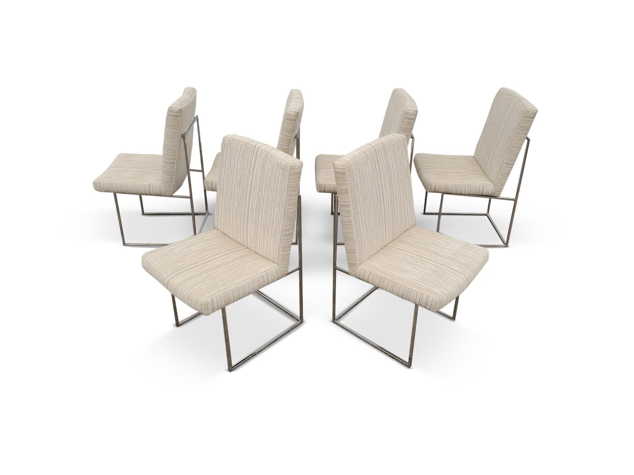Mid-Century Modern Milo Baughman for Thayer Coggin ' Thin Line ' Chrome Dining Chairs