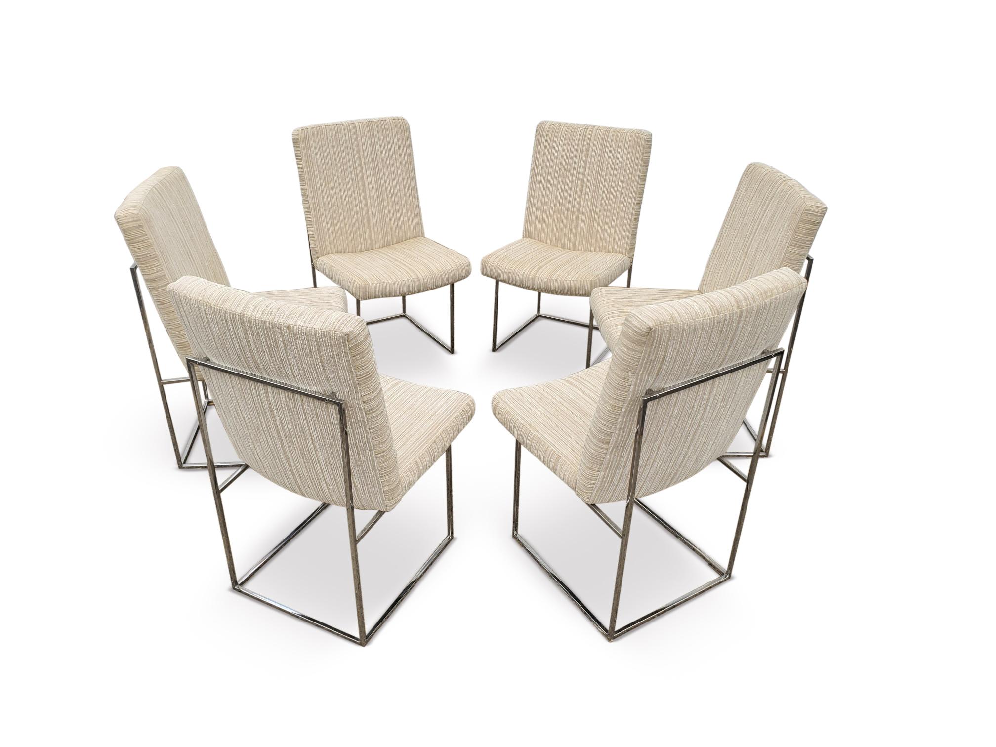 Milo Baughman for Thayer Coggin ' Thin Line ' Chrome Dining Chairs For Sale 1