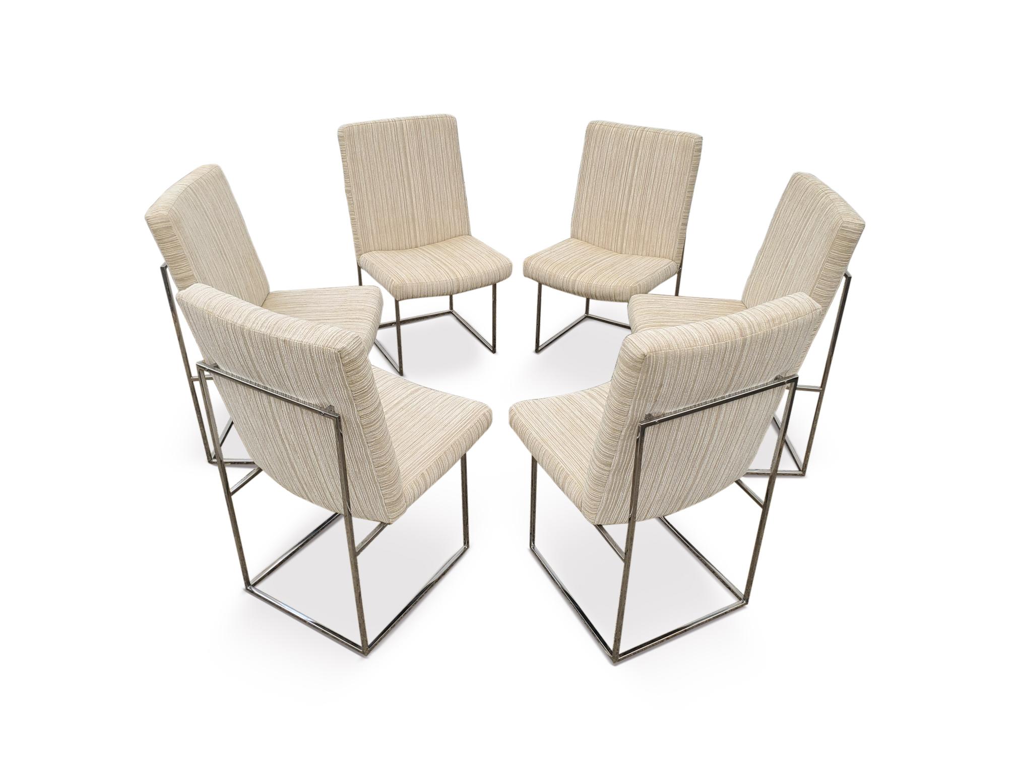 Milo Baughman for Thayer Coggin ' Thin Line ' Chrome Dining Chairs 2