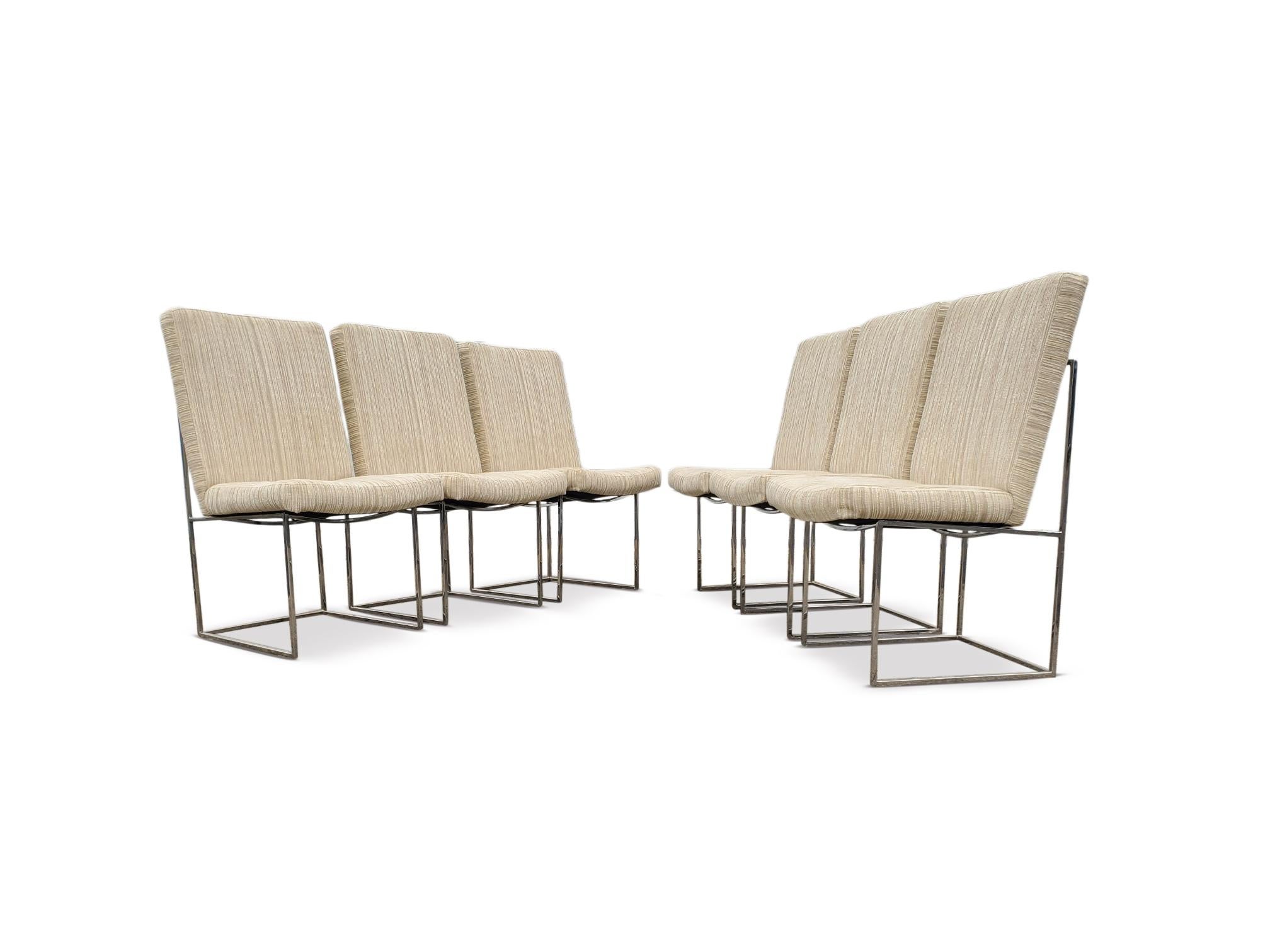 Milo Baughman for Thayer Coggin ' Thin Line ' Chrome Dining Chairs 3