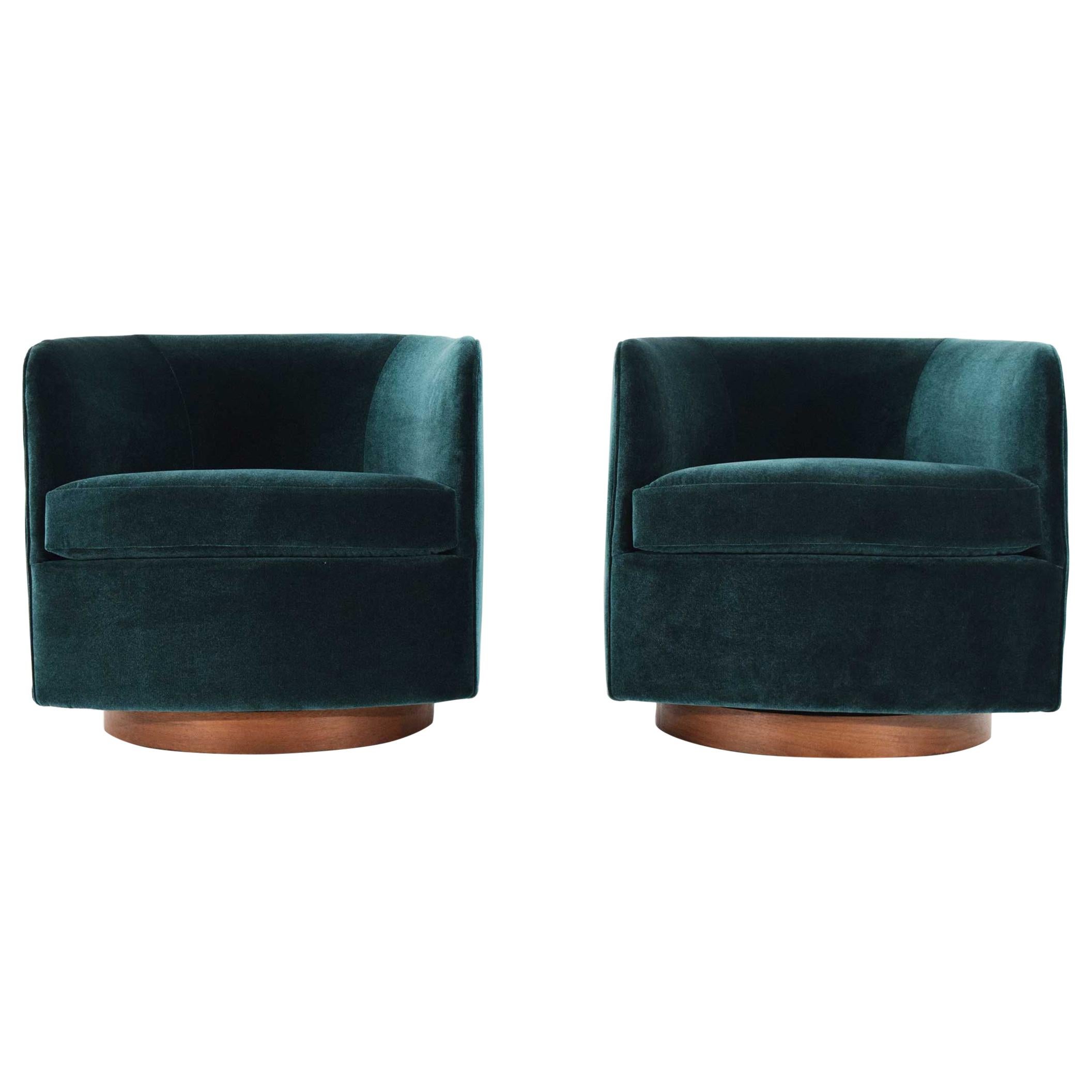 Milo Baughman for Thayer Coggin Tilt & Swivel Lounge Chairs in Deep Blue Velvet