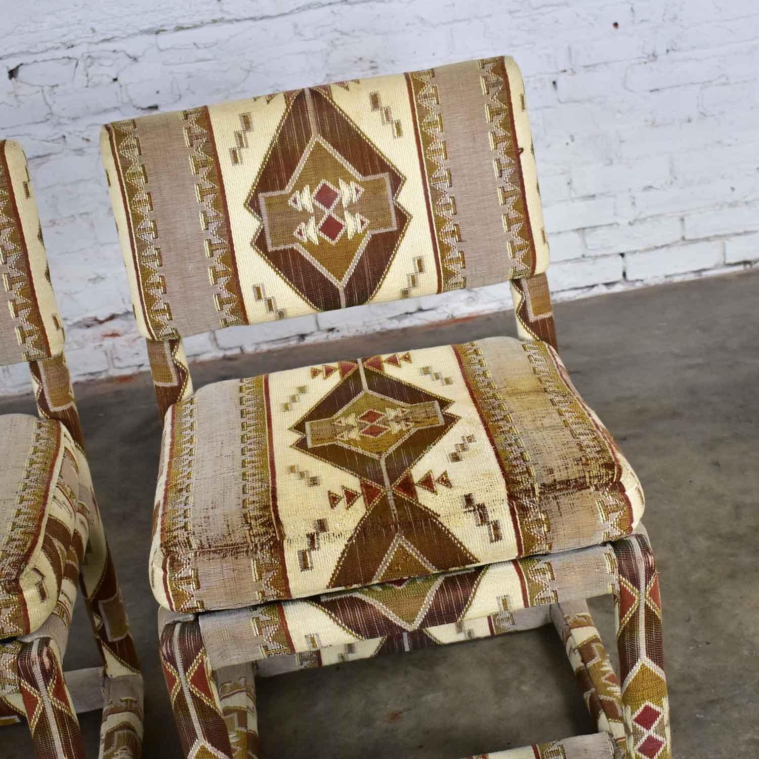 Milo Baughman for Thayer Coggin Tribal Print Upholstered Parsons Chairs a Pair 4
