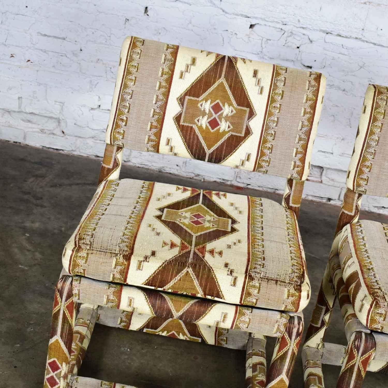 Milo Baughman for Thayer Coggin Tribal Print Upholstered Parsons Chairs a Pair 5