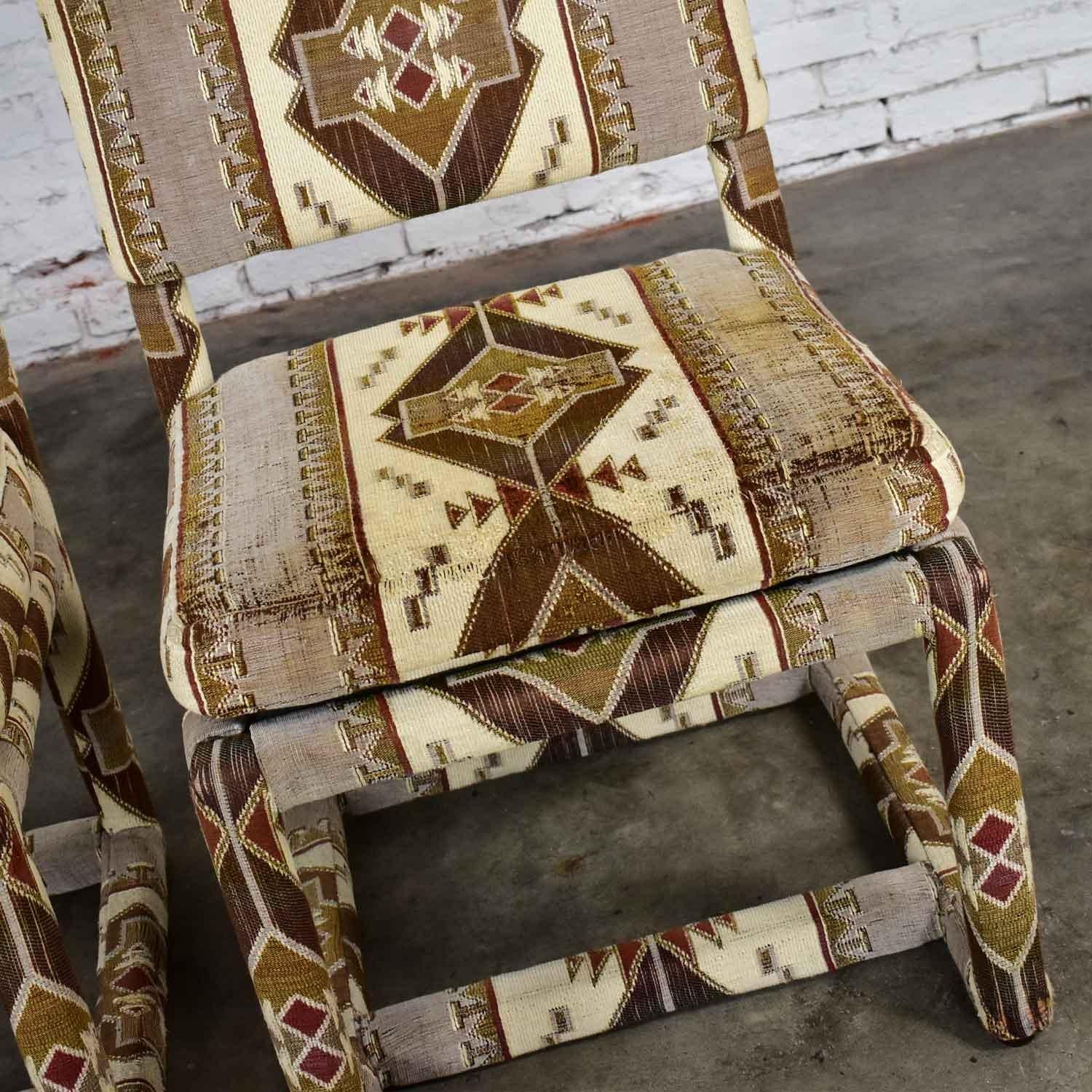 Milo Baughman for Thayer Coggin Tribal Print Upholstered Parsons Chairs a Pair 8