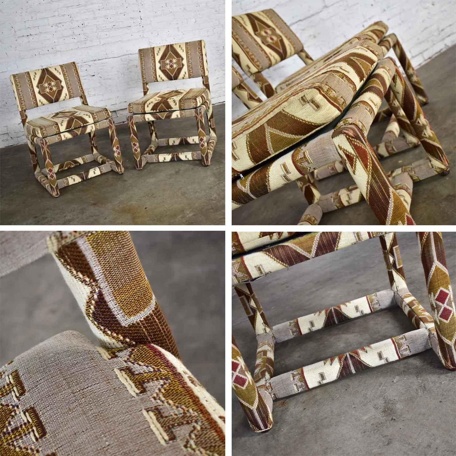 Milo Baughman for Thayer Coggin Tribal Print Upholstered Parsons Chairs a Pair 10
