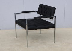 Milo Baughman For Thayer Coggin Tufted Leather Chrome Armchair