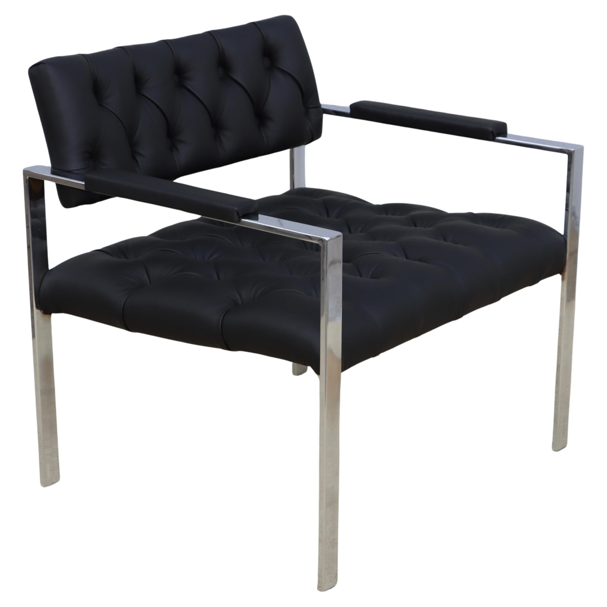 Milo Baughman For Thayer Coggin Tufted Leather Chrome Armchair