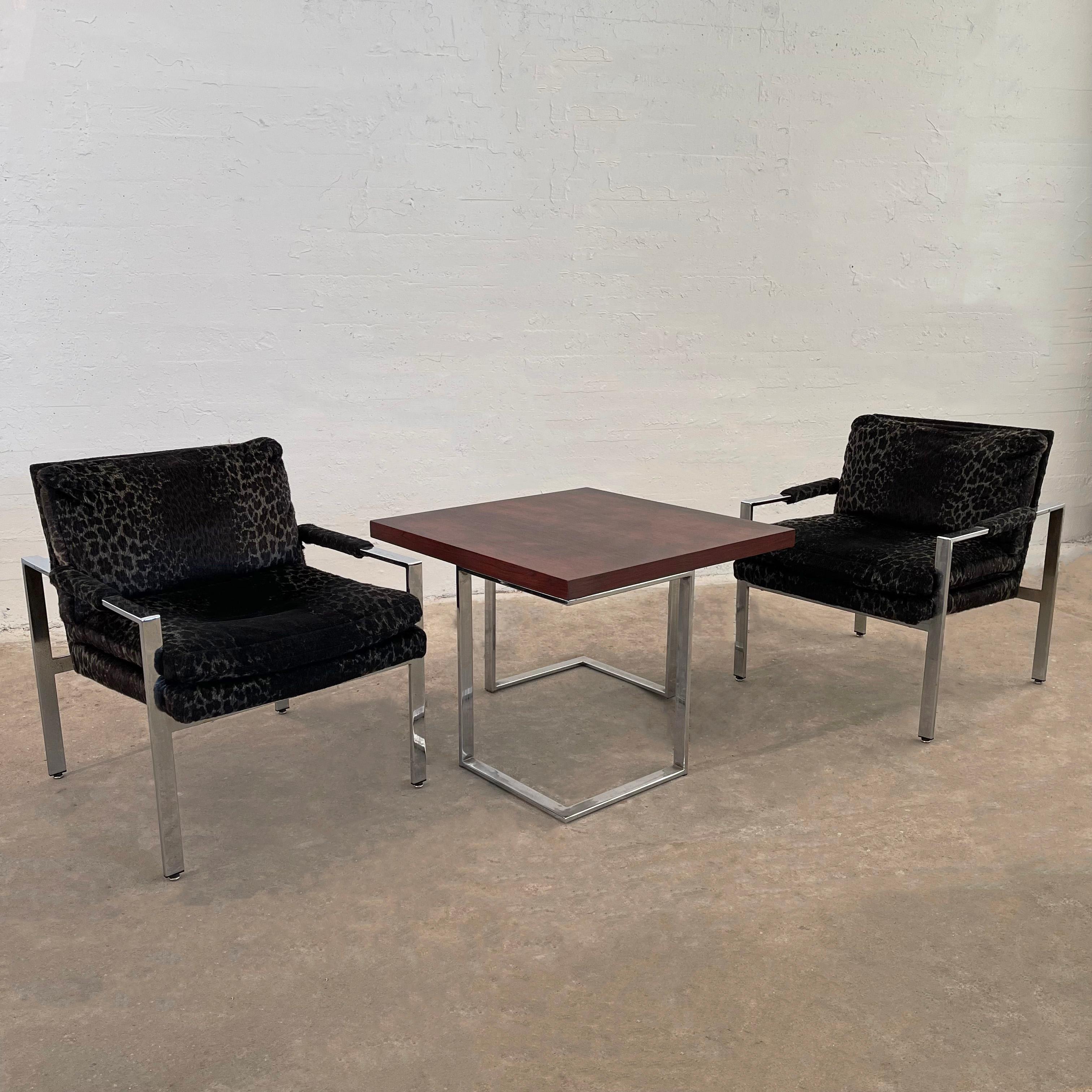 20th Century Milo Baughman For Thayer Coggin Upholstered Flat Bar Chrome Lounge Chairs For Sale