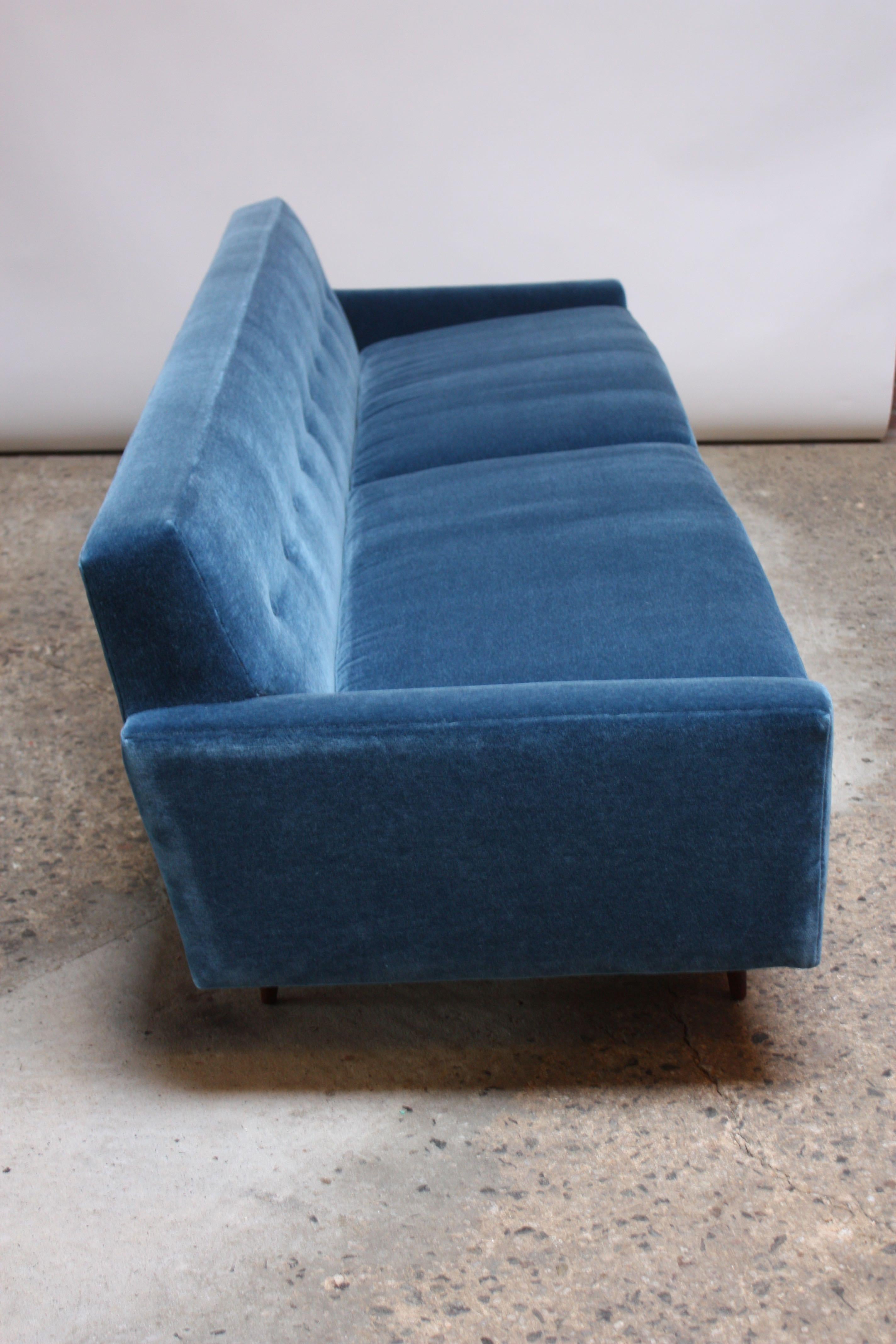 Milo Baughman for Thayer Coggin Walnut Sofa in Blue Mohair 4