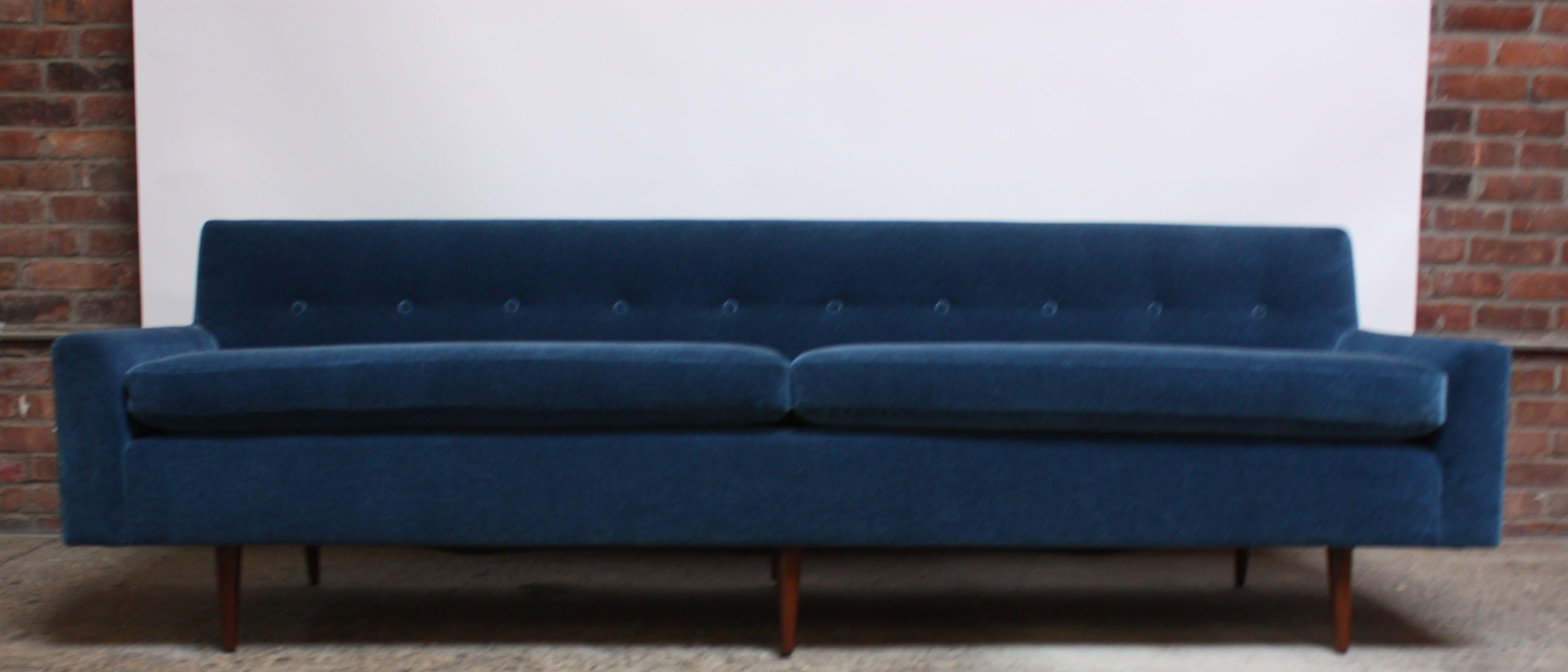 Mid-Century Modern Milo Baughman for Thayer Coggin Walnut Sofa in Blue Mohair