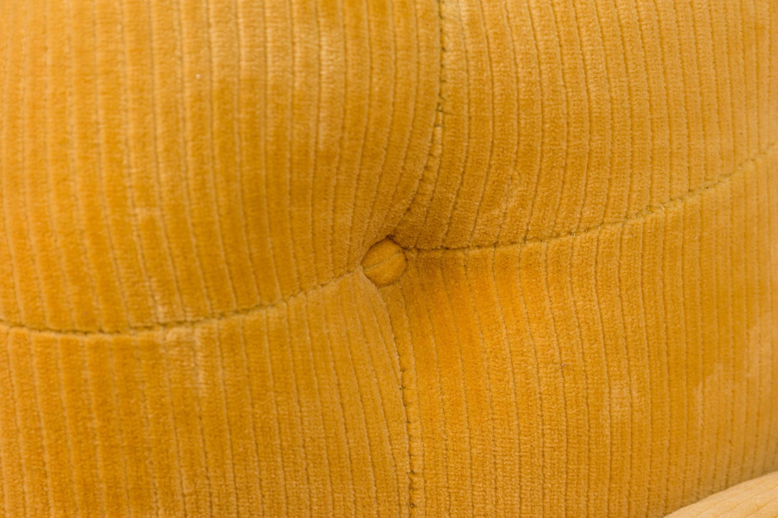 Milo Baughman for Thayer Coggin Yellow Tufted Velour Horseshoe Form Lounge / Arm For Sale 1