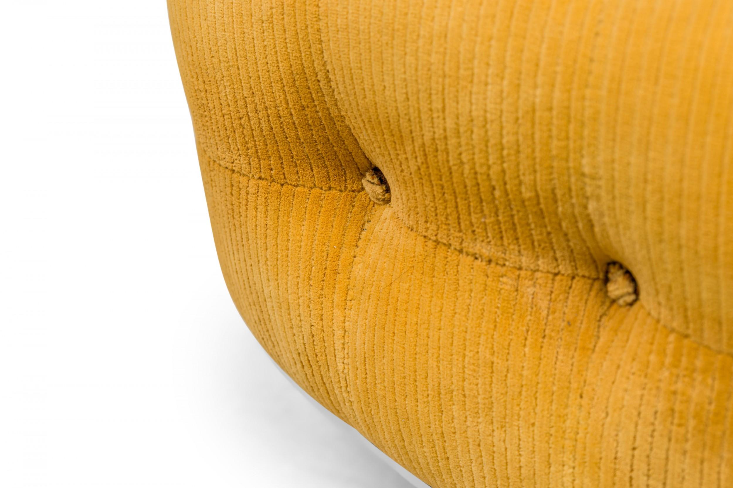 Milo Baughman for Thayer Coggin Yellow Tufted Velour Horseshoe Form Lounge / Arm For Sale 2