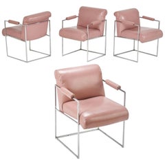 Milo Baughman for Thayer Coggins Pink Dining Armchairs, Set of Four, circa 1980
