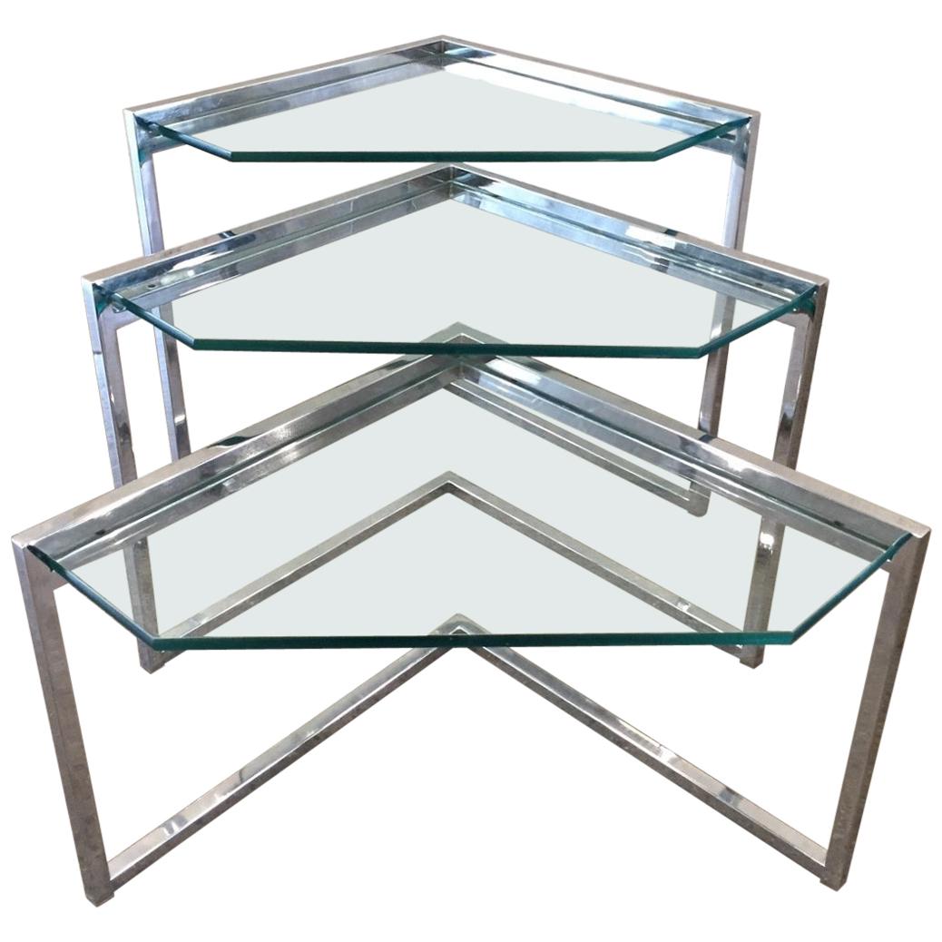 Milo Baughman Style Chrome Nest of Tables For Sale