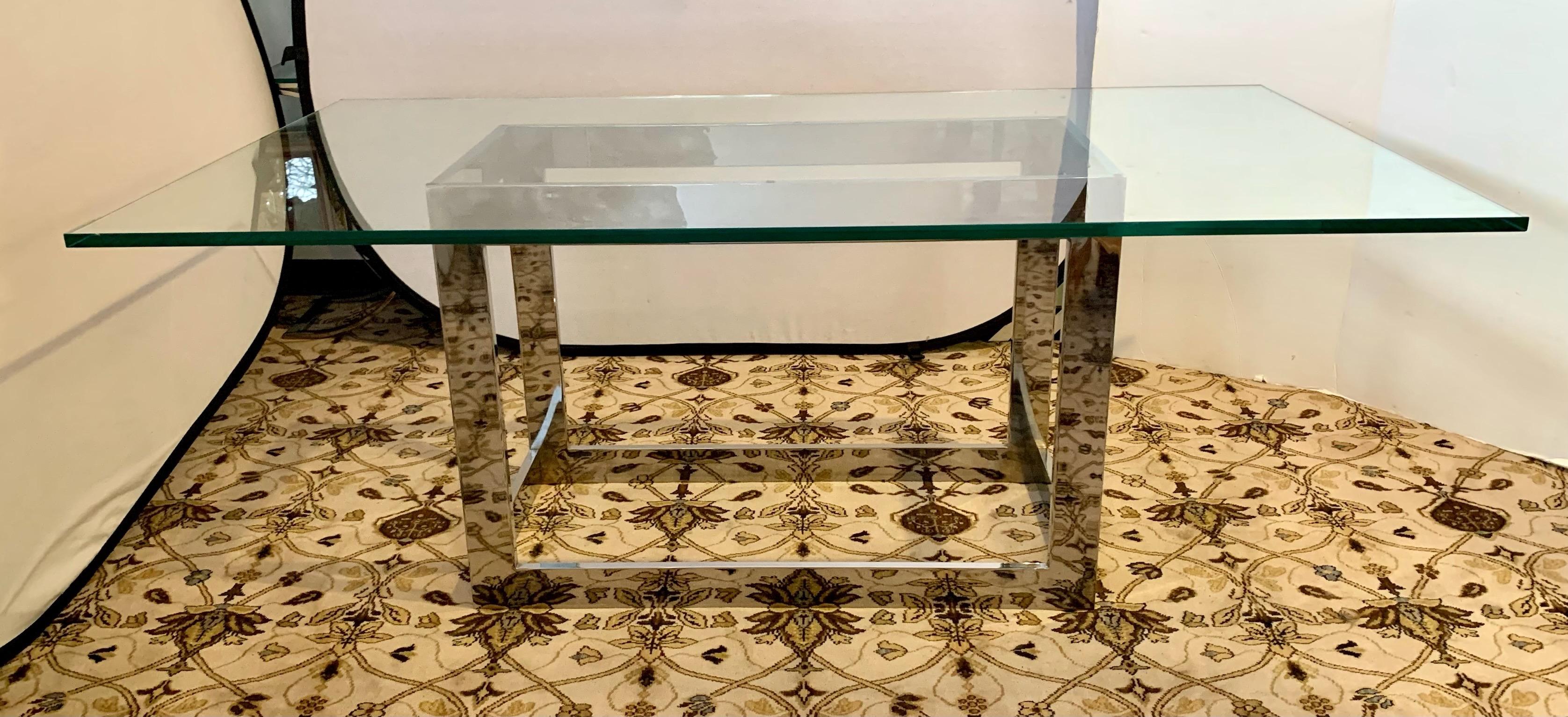 Mid-Century Modern Milo Baughman Glass and Chrome Rectangular Dining Room Table