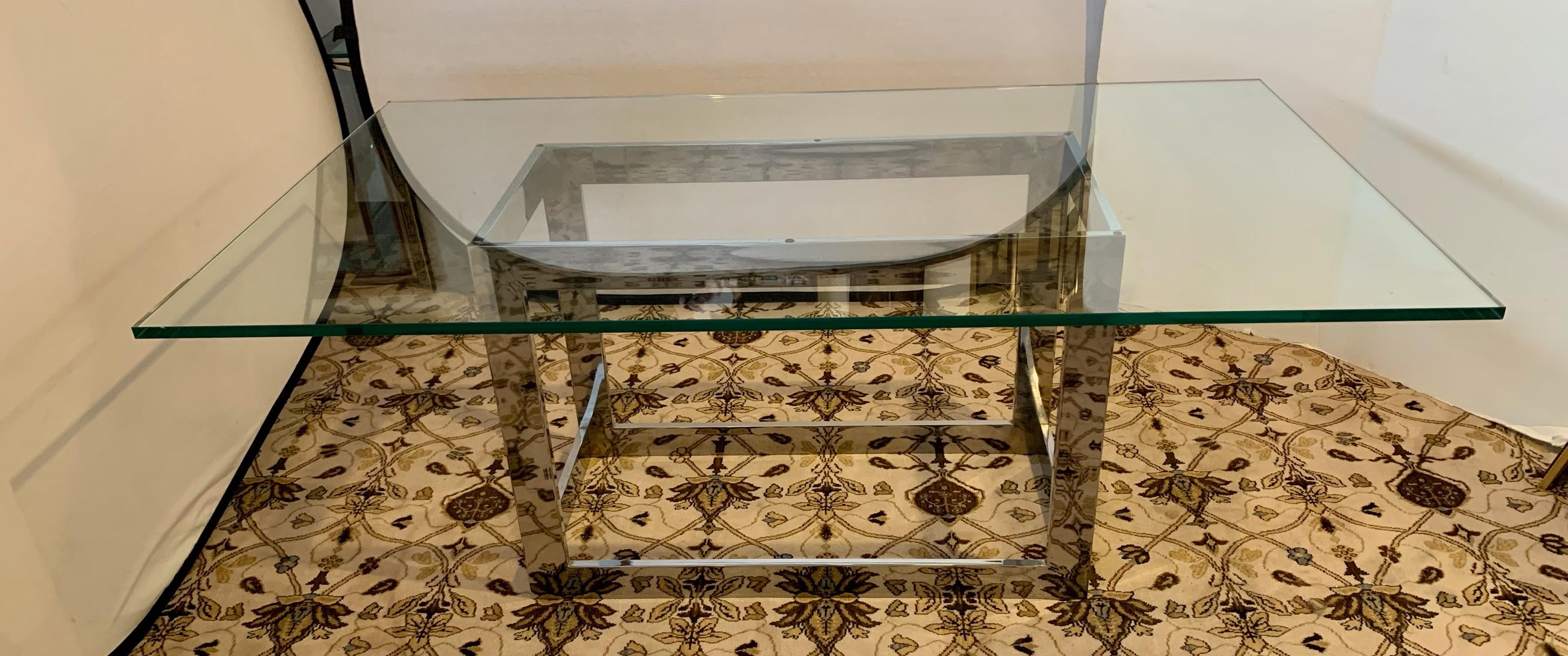 American Milo Baughman Glass and Chrome Rectangular Dining Room Table
