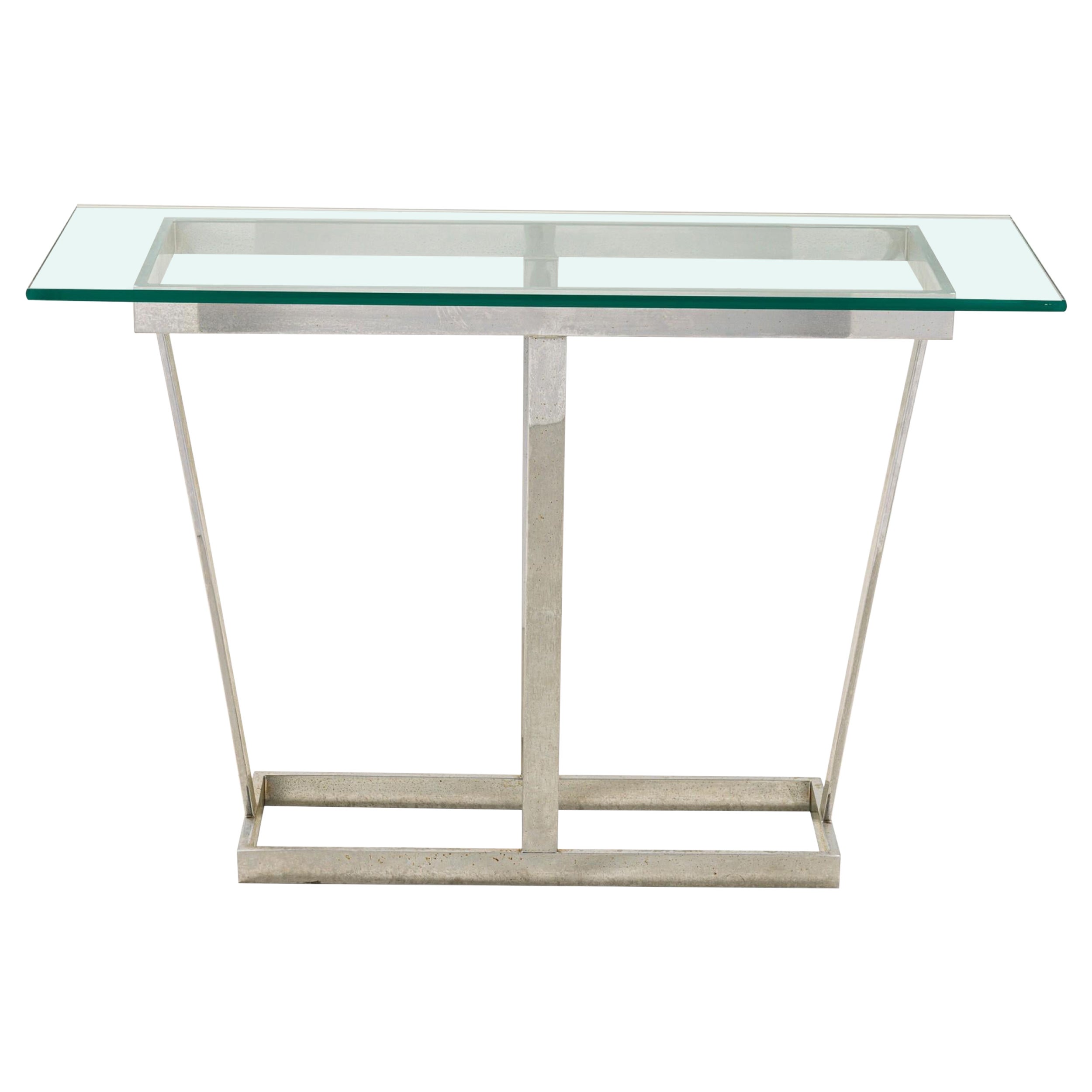 Milo Baughman Glass and Polished Chrome Plated Tube Console Table