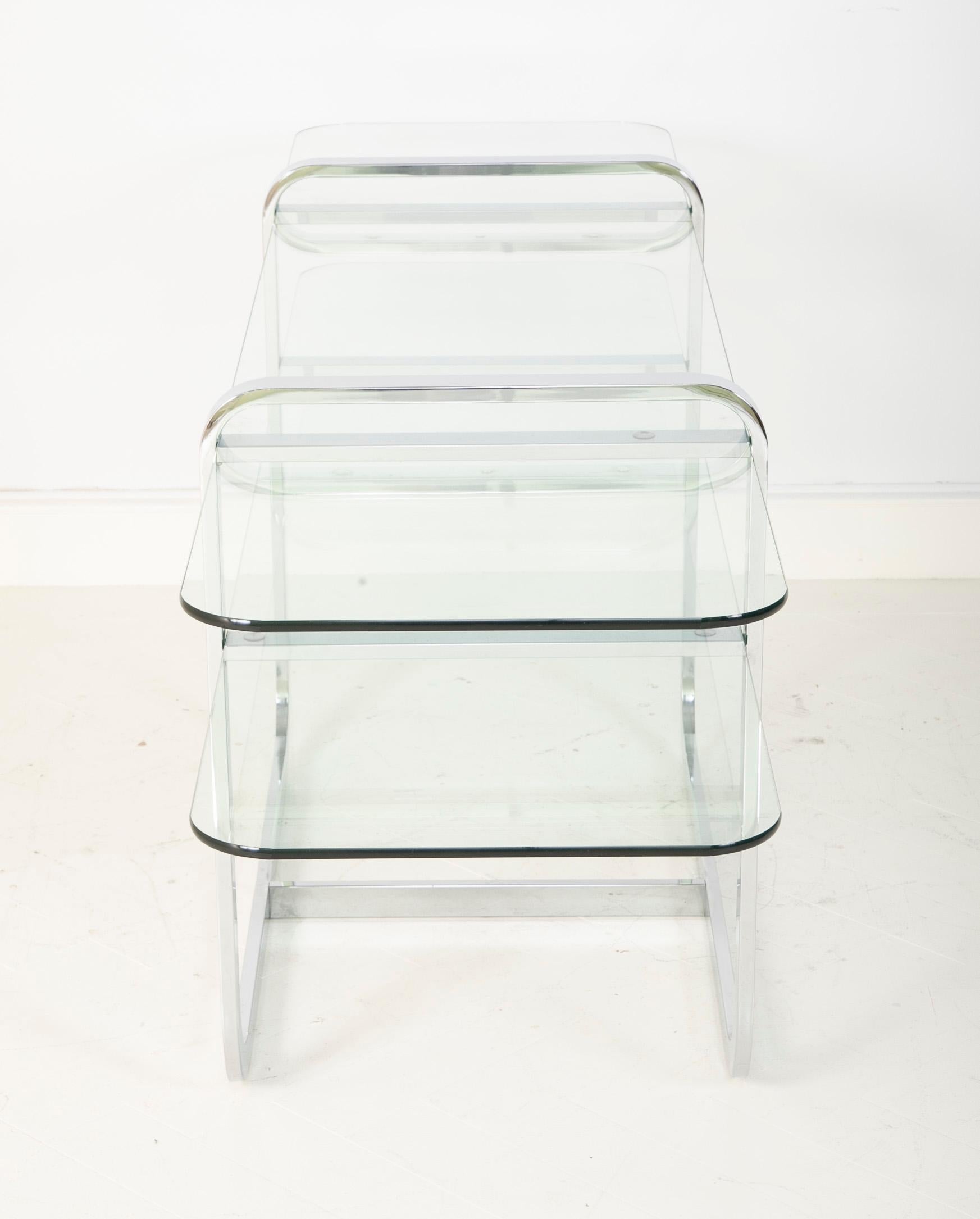 Milo Baughman Glass Console with Nested Stools 10