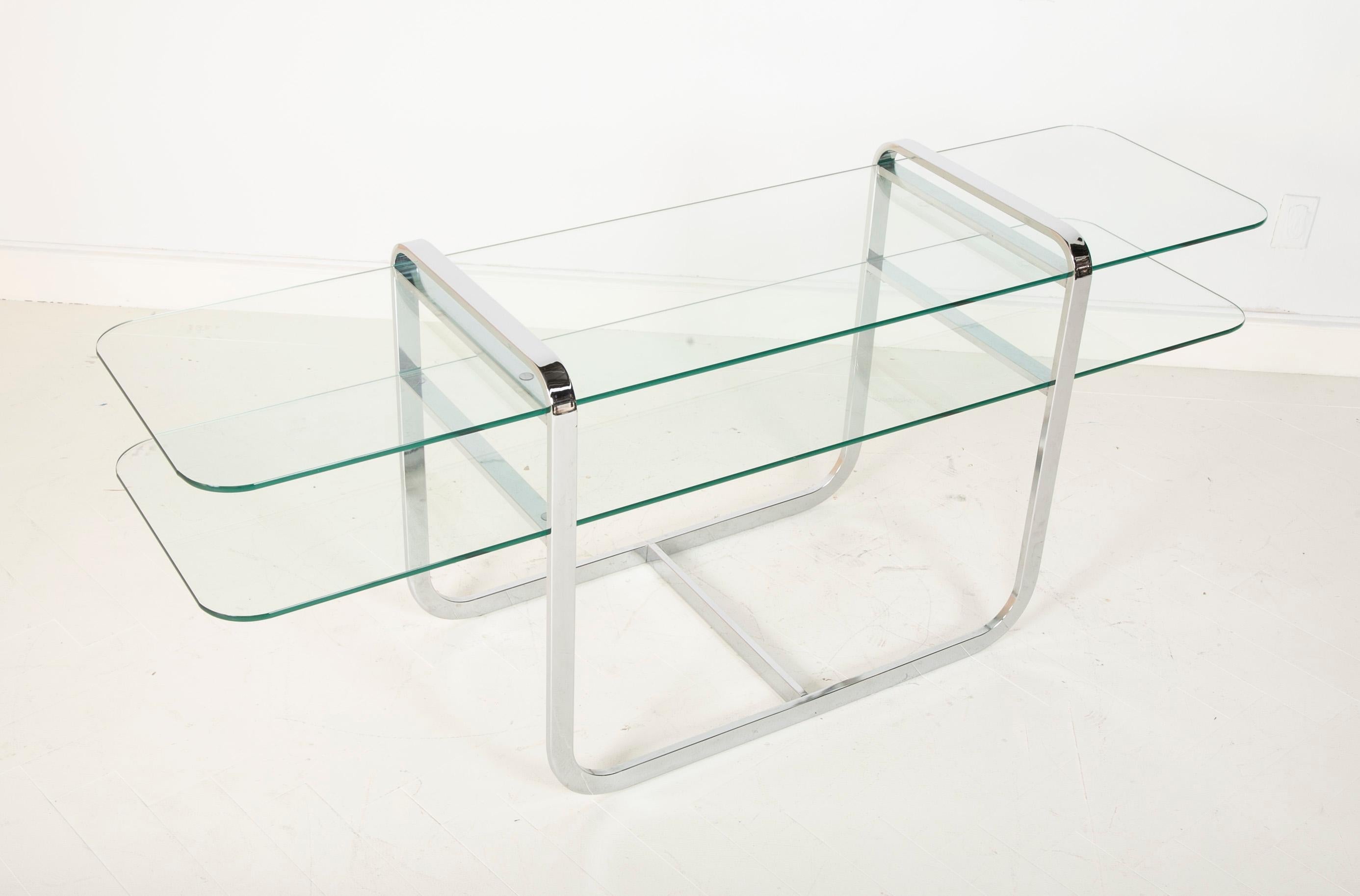 Mid-Century Modern Milo Baughman Glass Console with Nested Stools