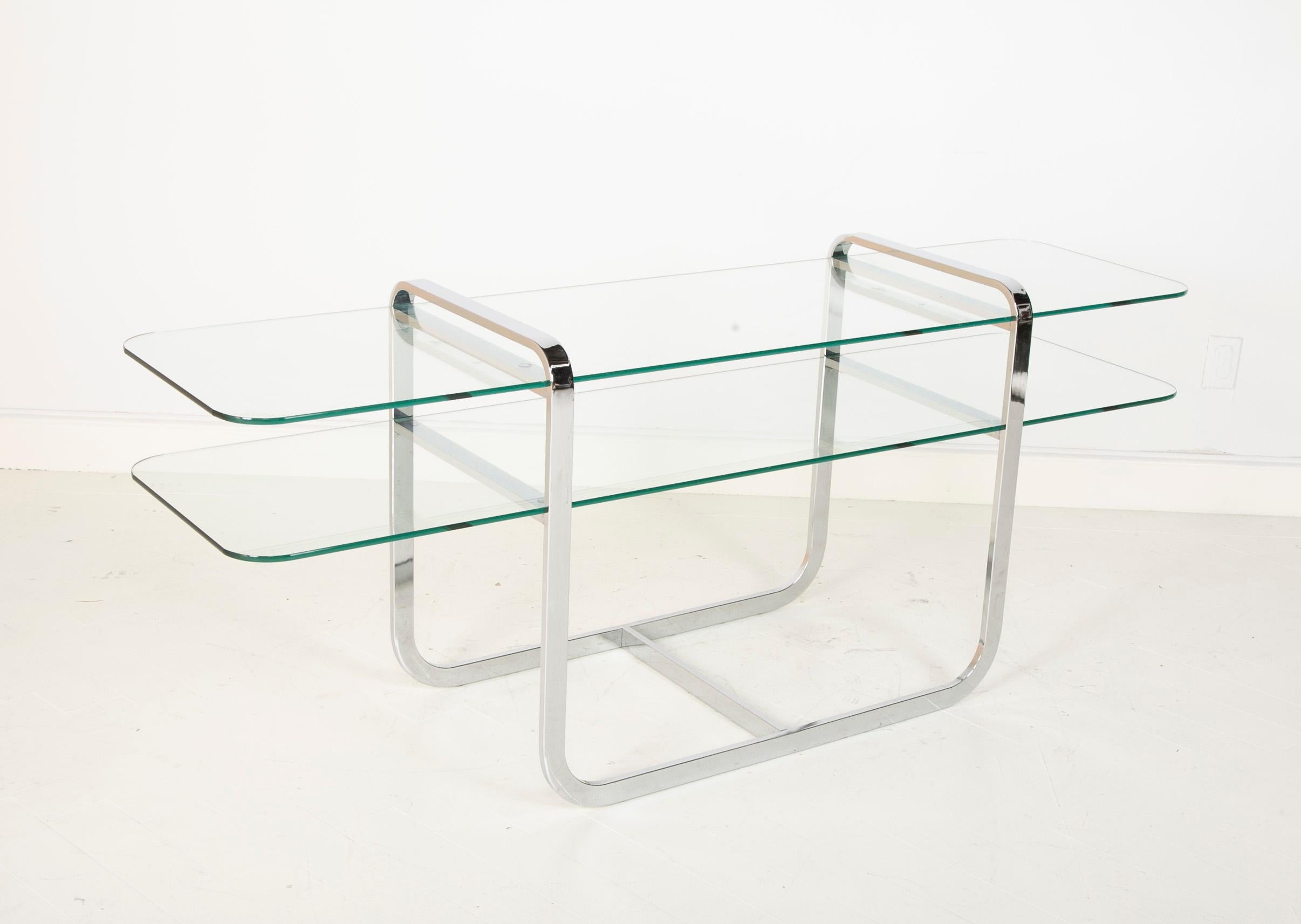 American Milo Baughman Glass Console with Nested Stools