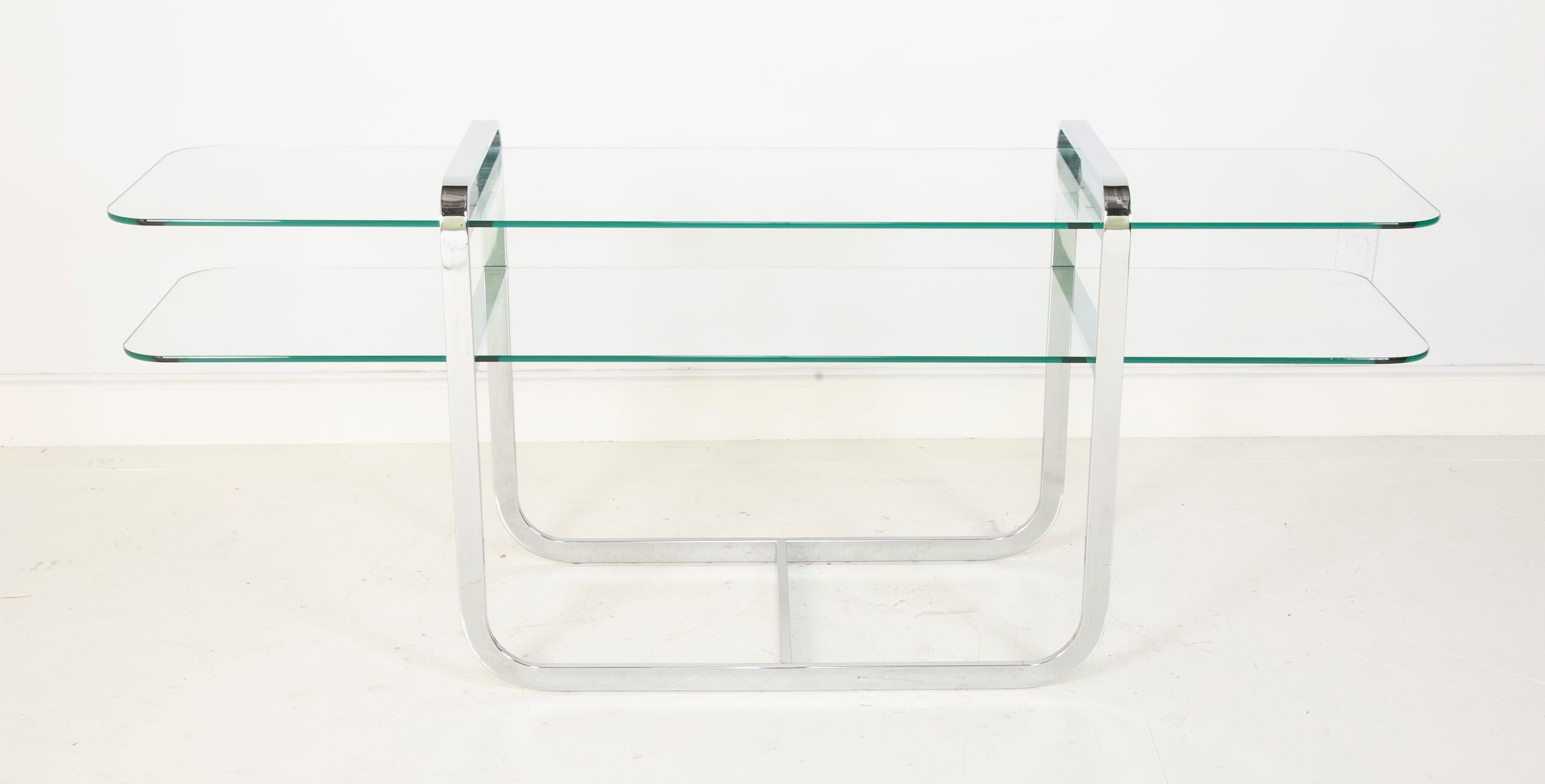 Milo Baughman Glass Console with Nested Stools 2