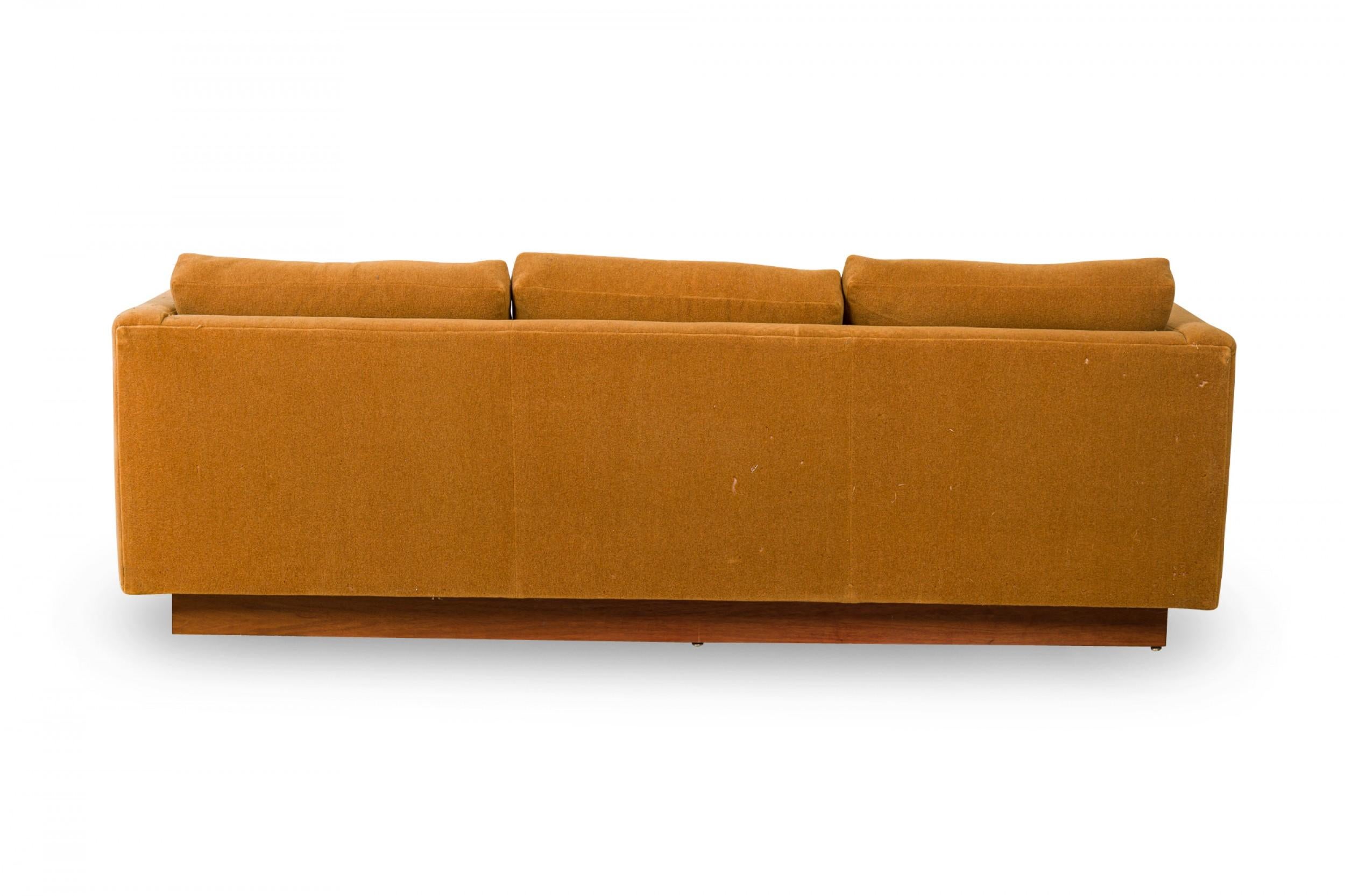 Mid-Century Modern Milo Baughman Gold Fabric Upholstered Floating 'Tuxedo' Sofa For Sale