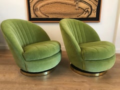 Milo Baughman, Green Swivel and Tilt Lounge Chairs, USA, 1970s