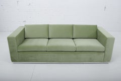 Milo Baughman Green Velvet Sofa on Chrome Base, 1970