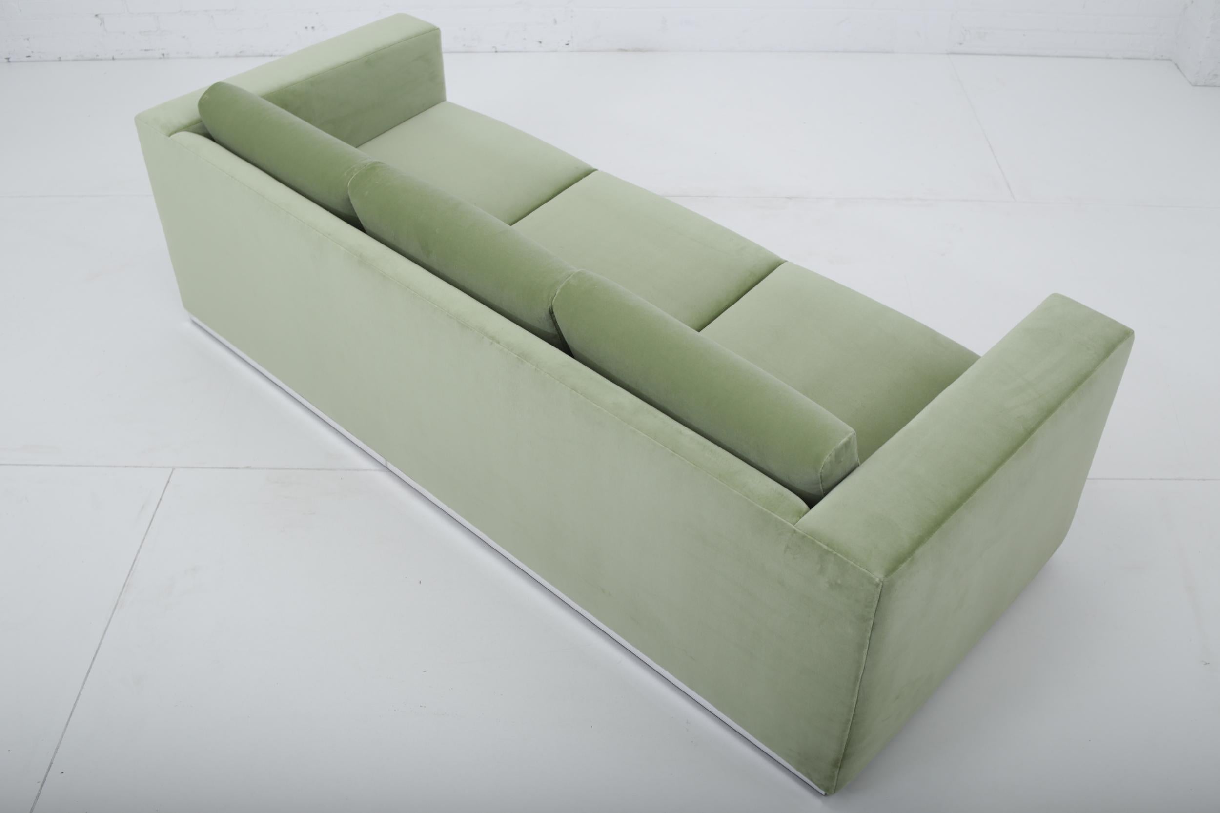 20th Century Milo Baughman Green Velvet Sofa on Chrome Base, 1970
